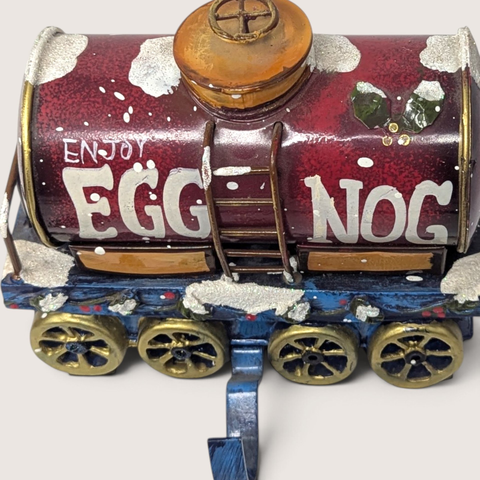 Vintage Enjoy Eggnog Train Stocking Holder Holiday Decor