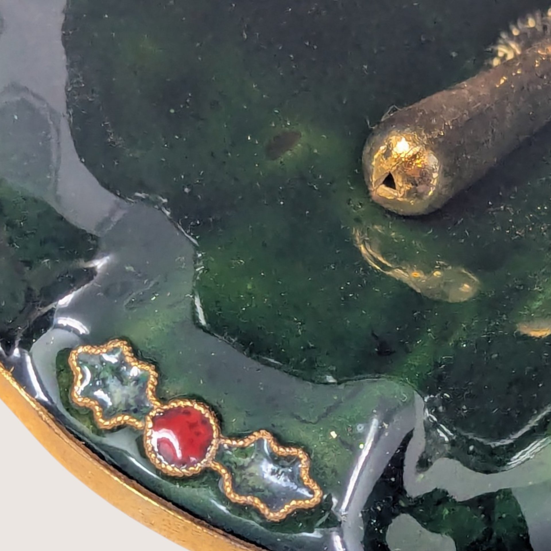 Vintage Enamel Metal Bell Ornament with Holly Leaves