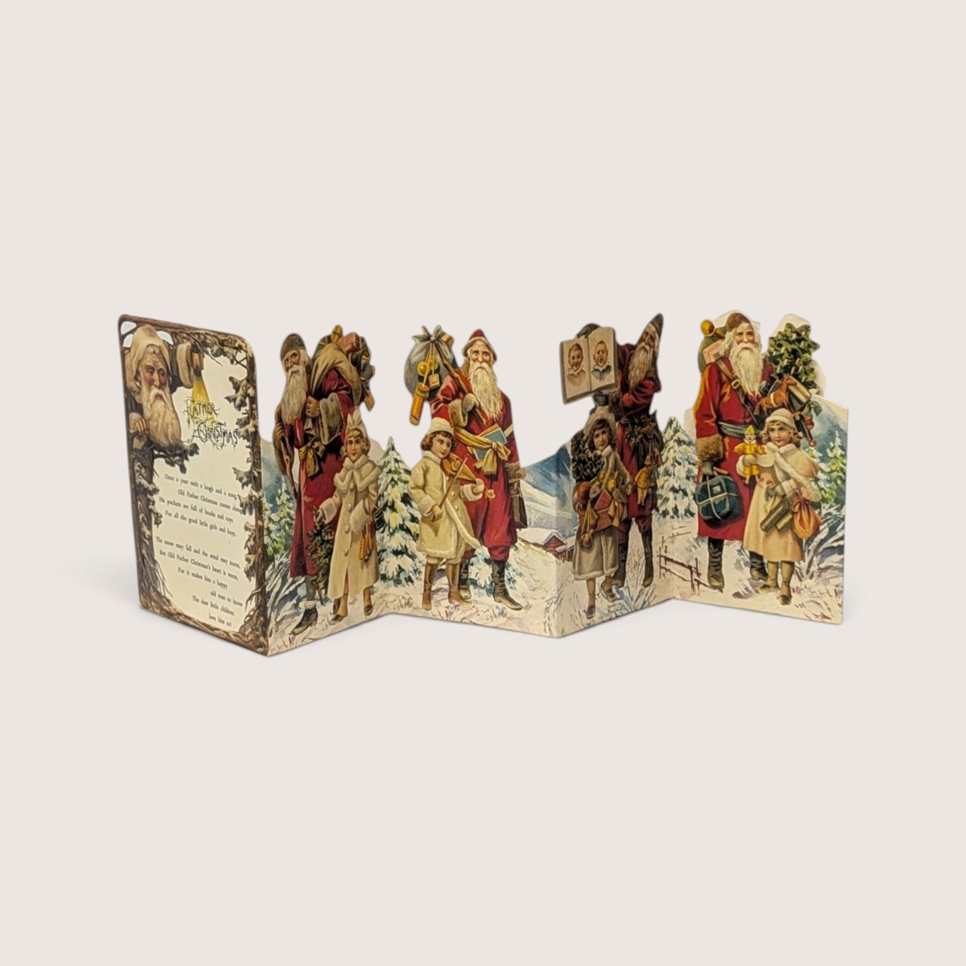 Vintage 1985 Merrimack Father Christmas fold out old fashioned Christmas card.