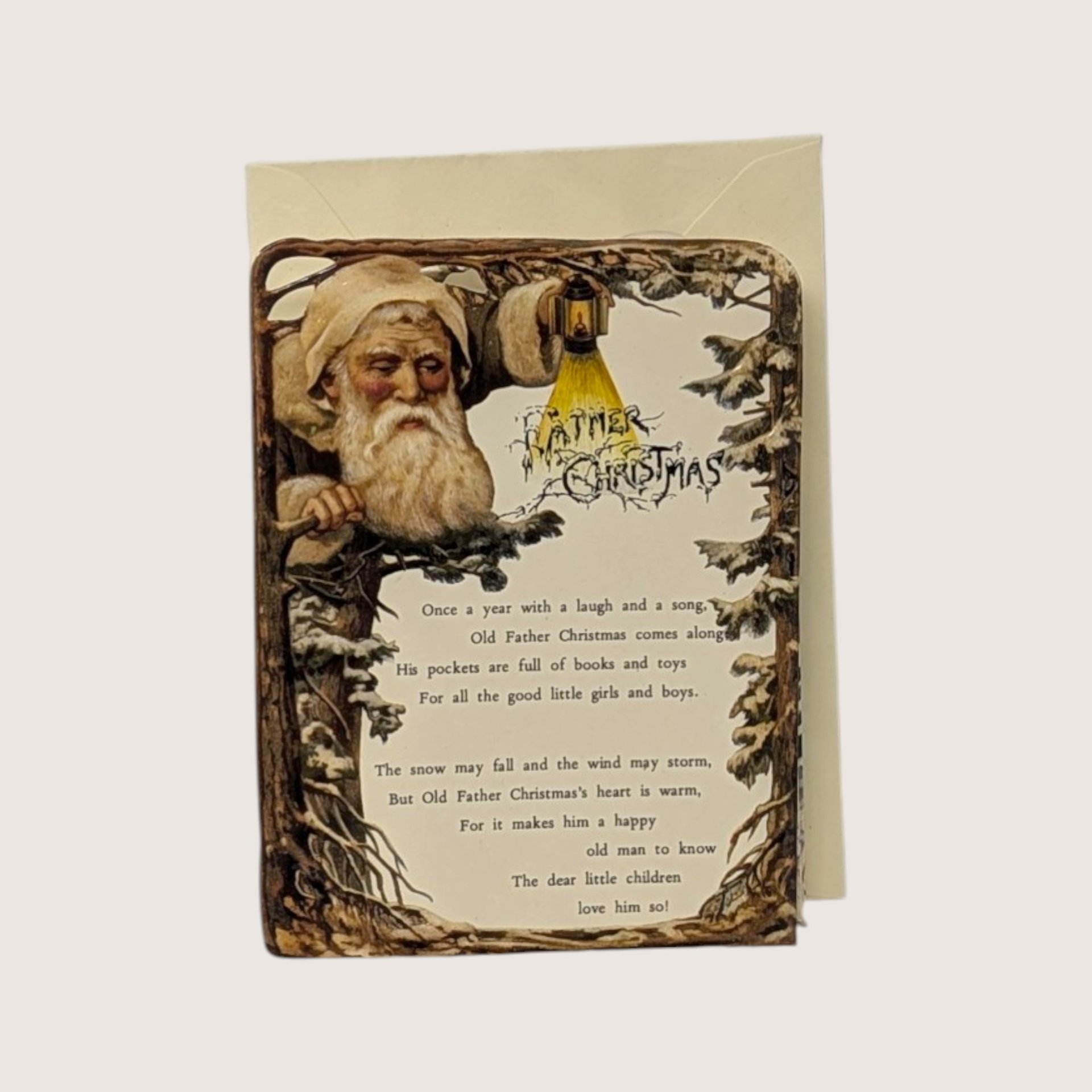 Vintage 1985 Merrimack Father Christmas fold out old fashioned Christmas card.