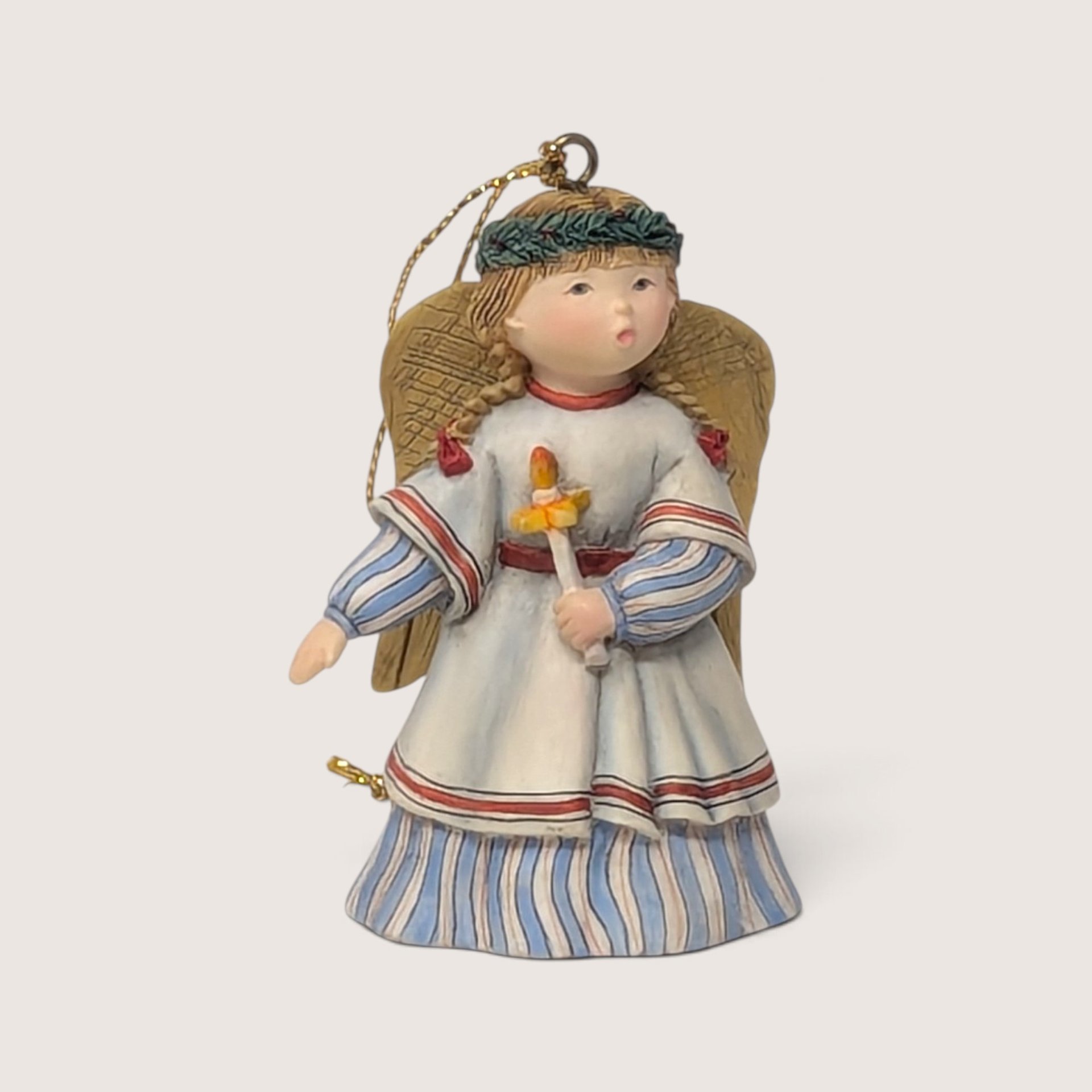 Vintage 1998 Lang and Wise Joyful Angel resin Christmas tree ornament.