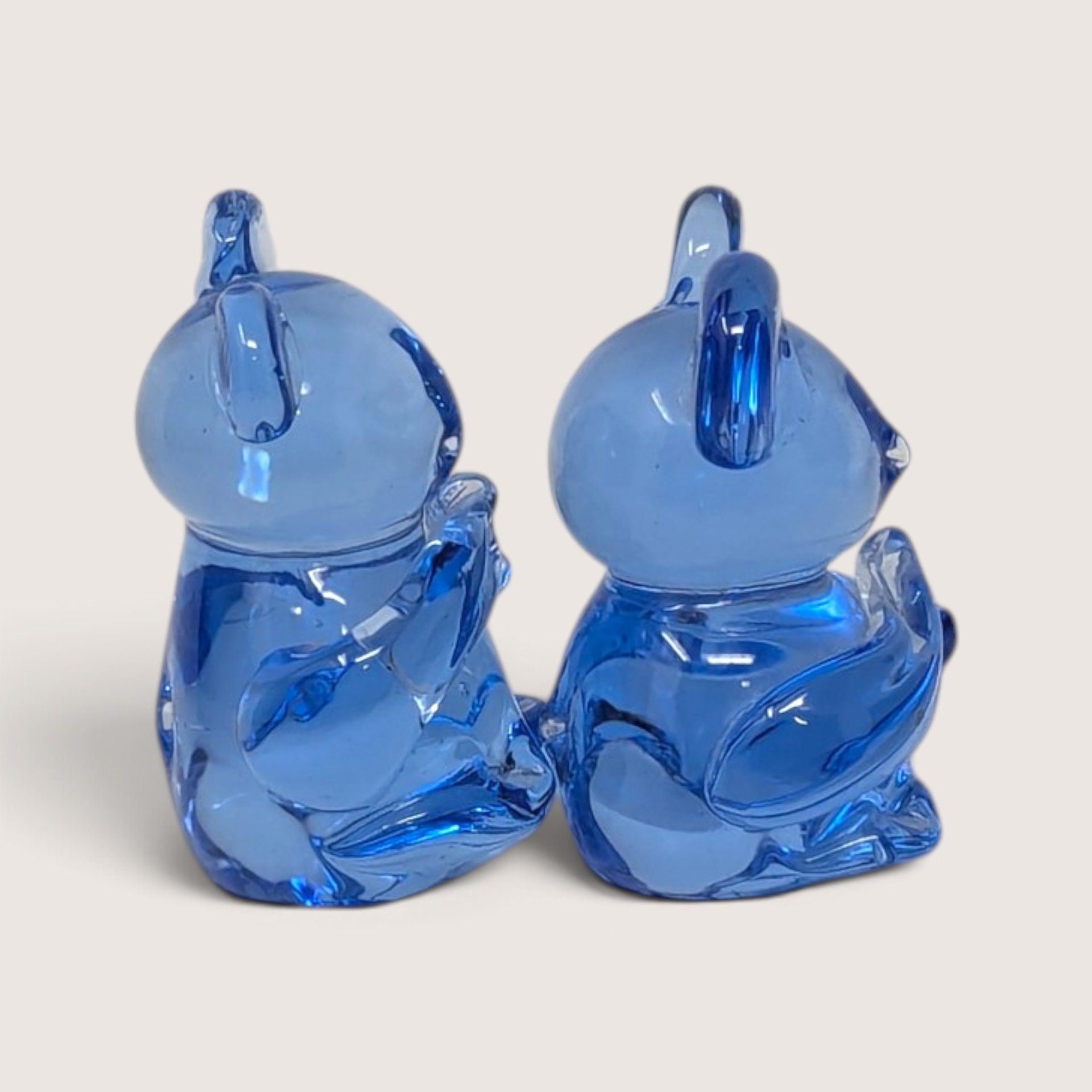 Vintage Blue Glass Mouse Figurines Pair