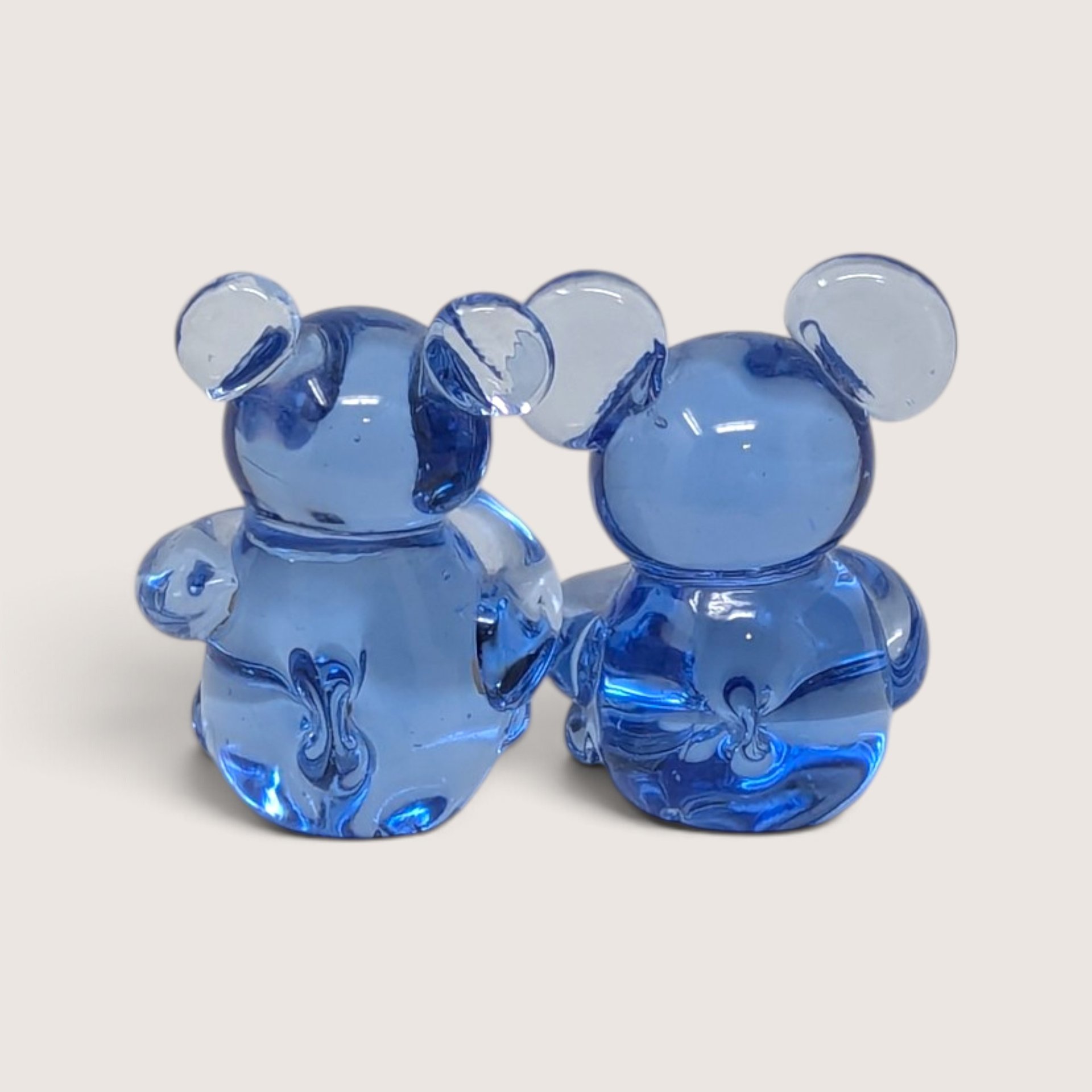 Vintage Blue Glass Mouse Figurines Pair