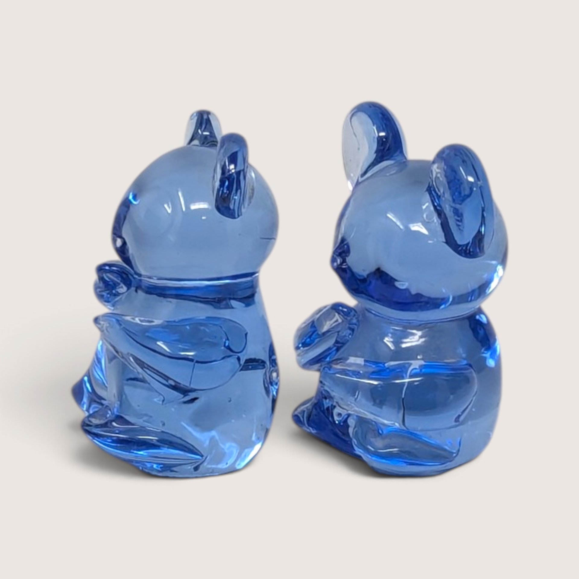 Vintage Blue Glass Mouse Figurines Pair