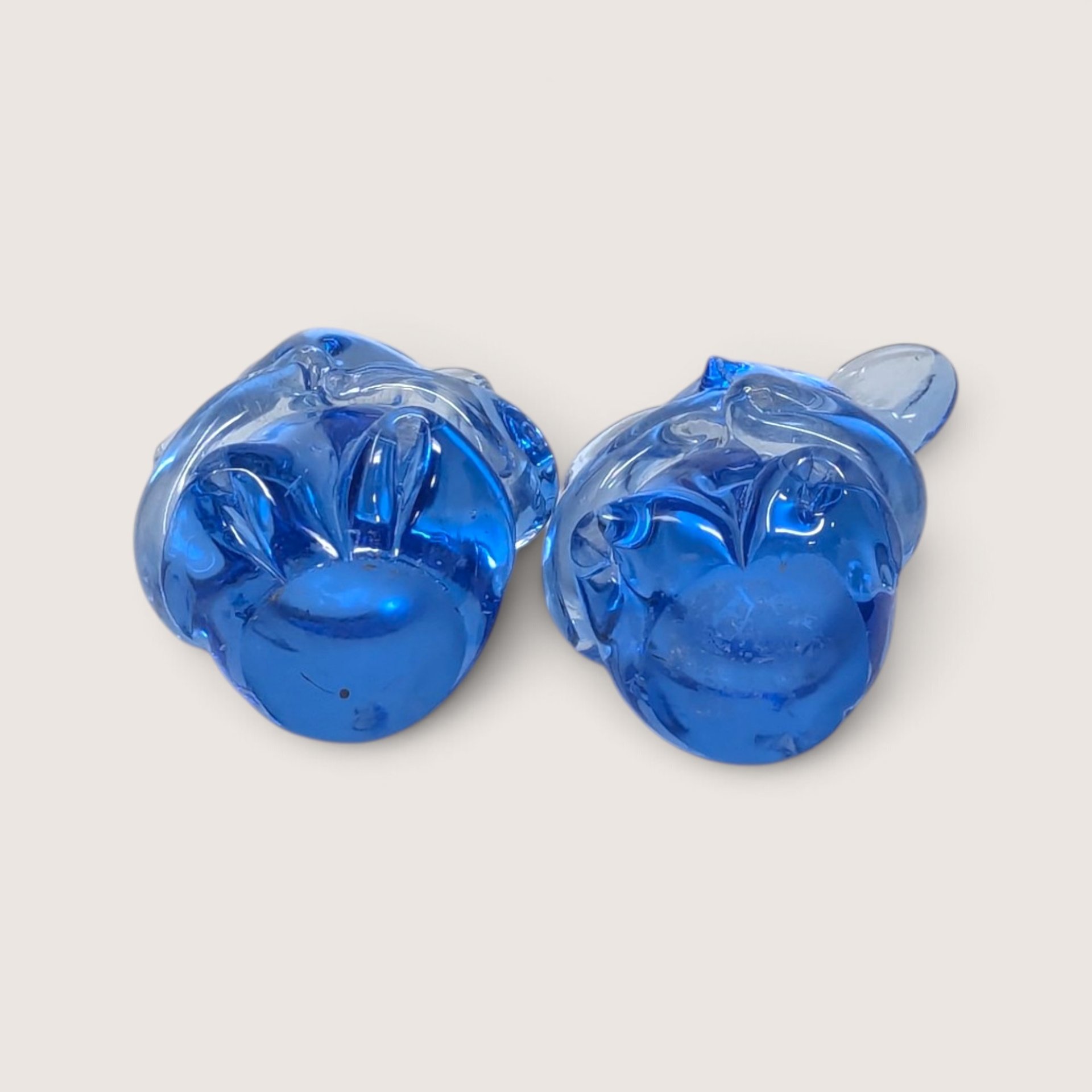 Vintage Blue Glass Mouse Figurines Pair