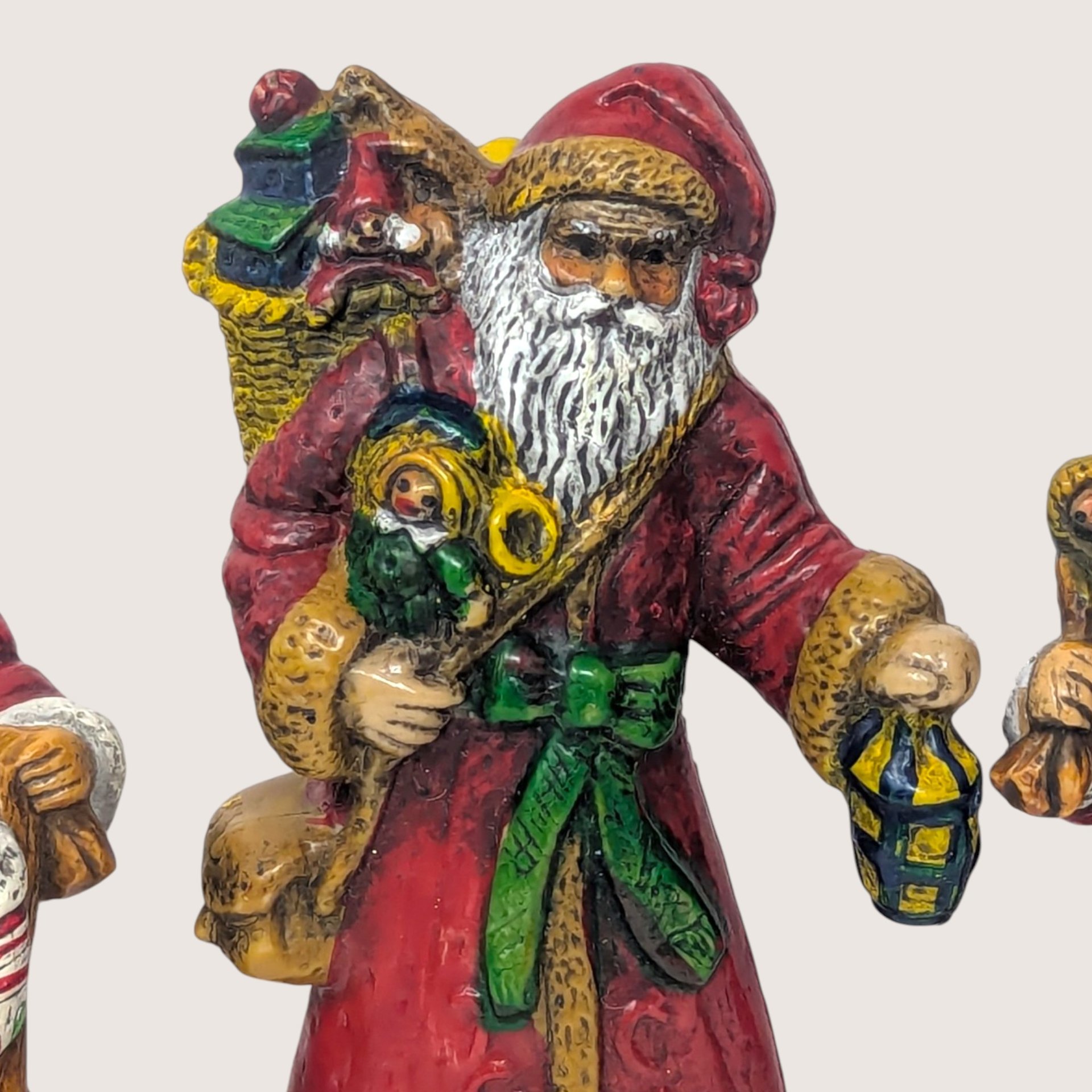 Set Of 3 Vintage Plastic Santa Figurines And Ornament
