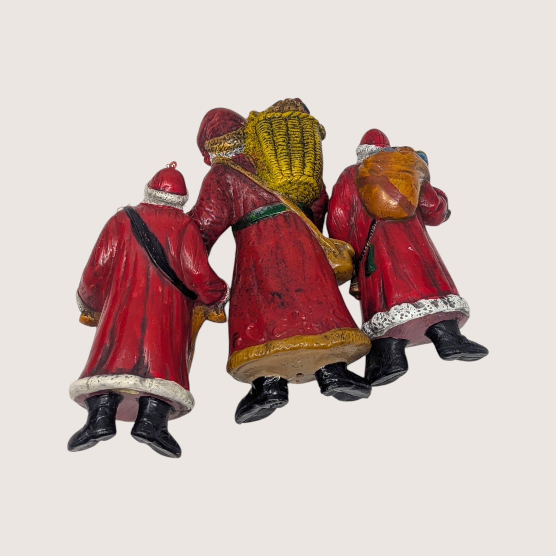 Set Of 3 Vintage Plastic Santa Figurines And Ornament