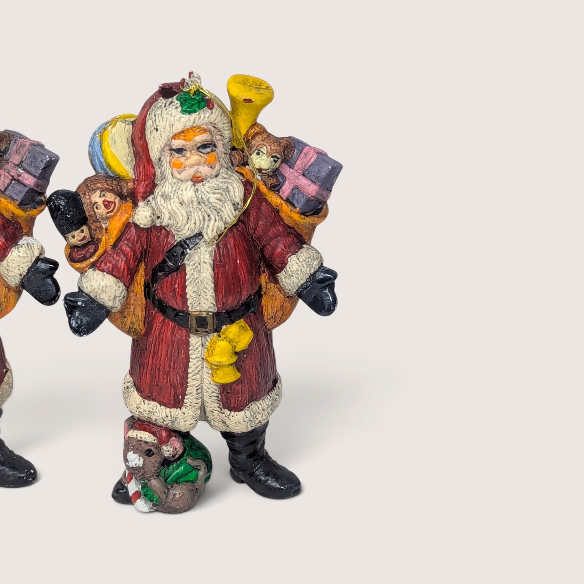 Vintage Set Of 2 Plastic Santa Ornaments