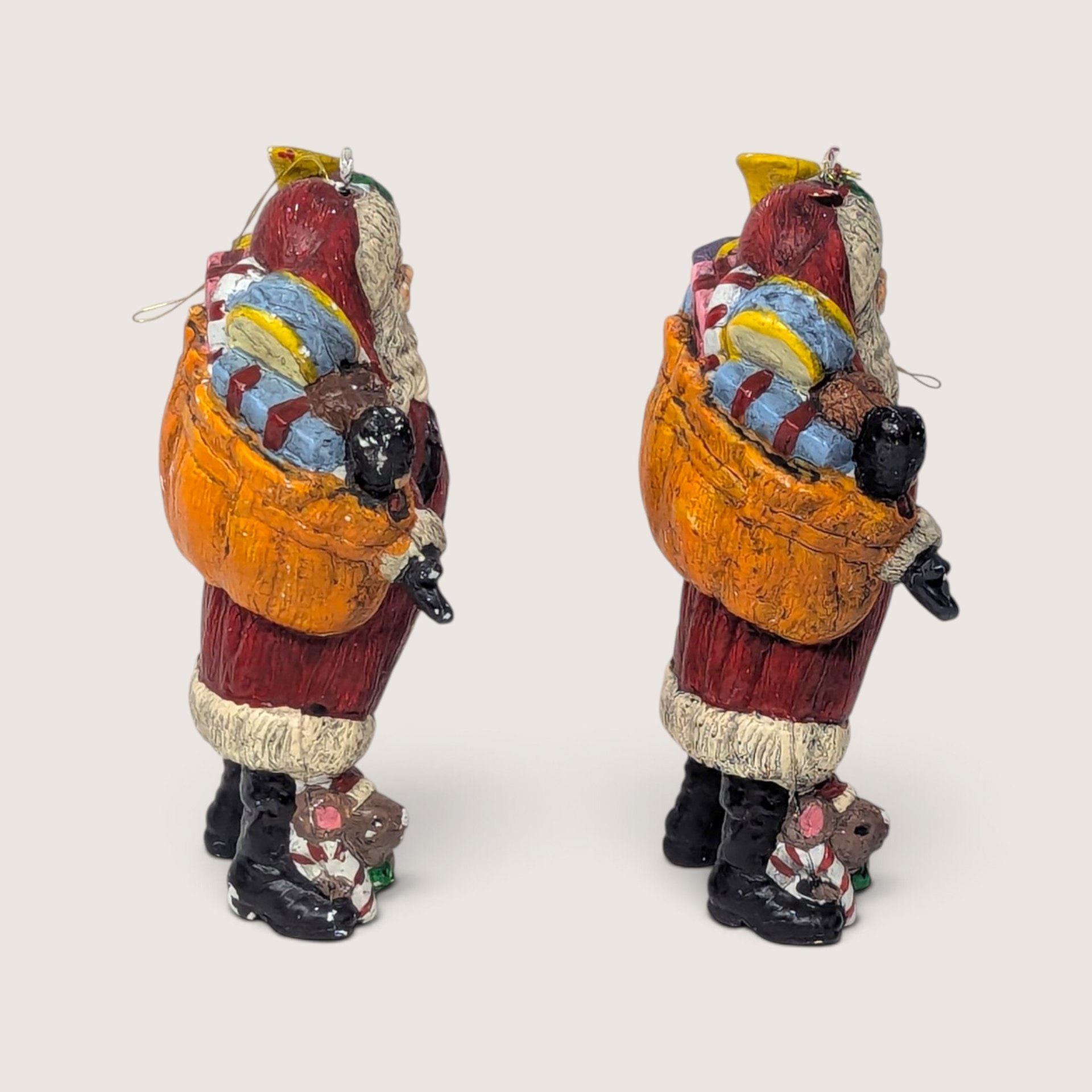 Vintage Set Of 2 Plastic Santa Ornaments