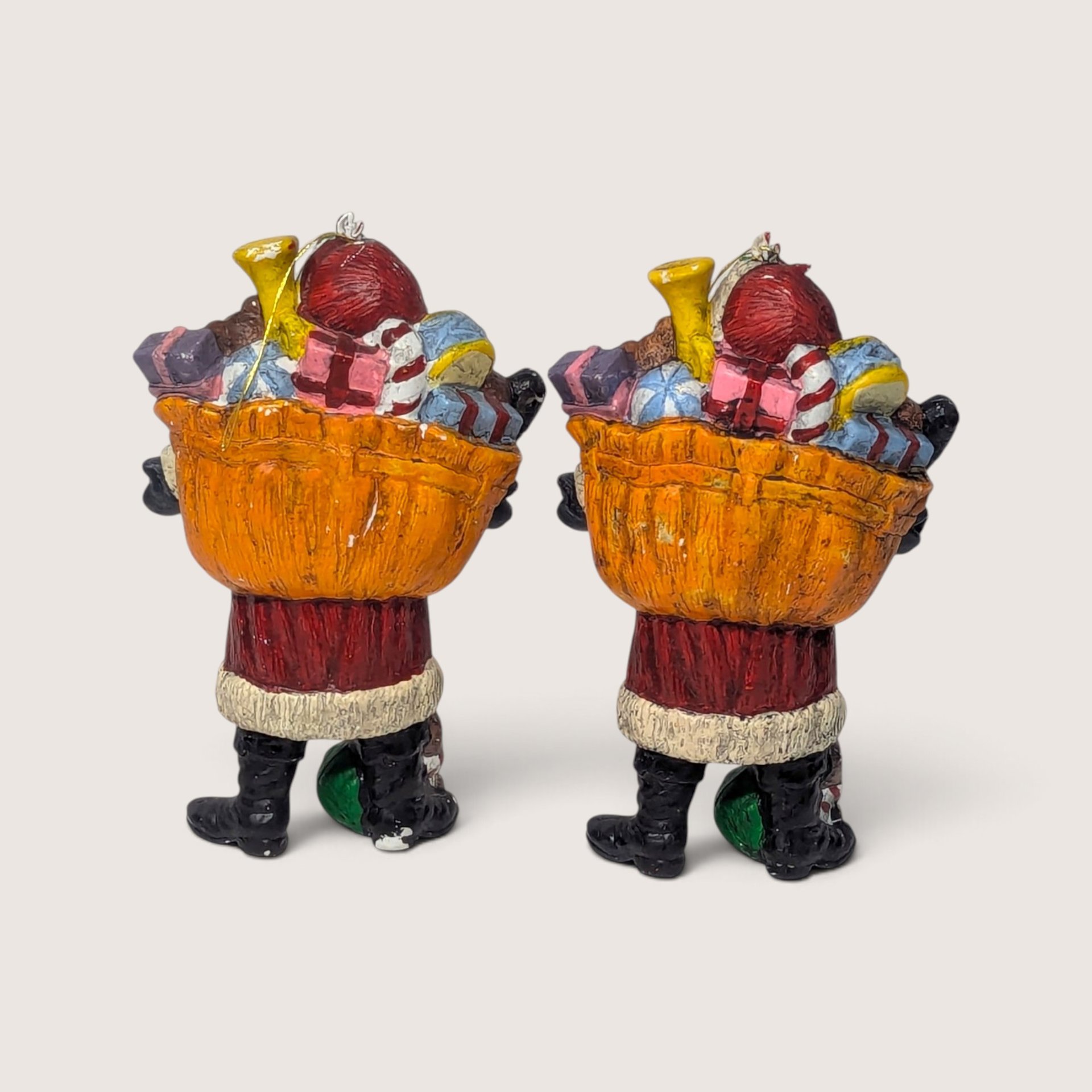 Vintage Set Of 2 Plastic Santa Ornaments