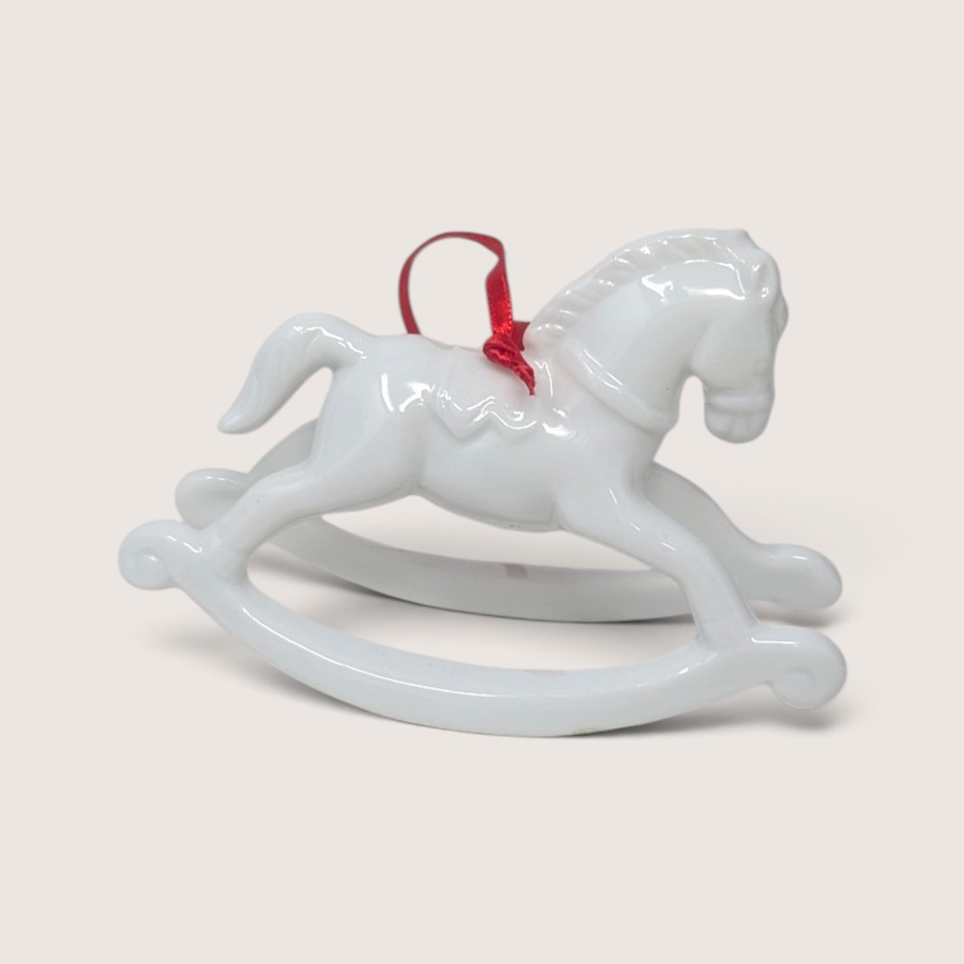 Vintage Dept 56 White Porcelain Rocking Horse Ornament
