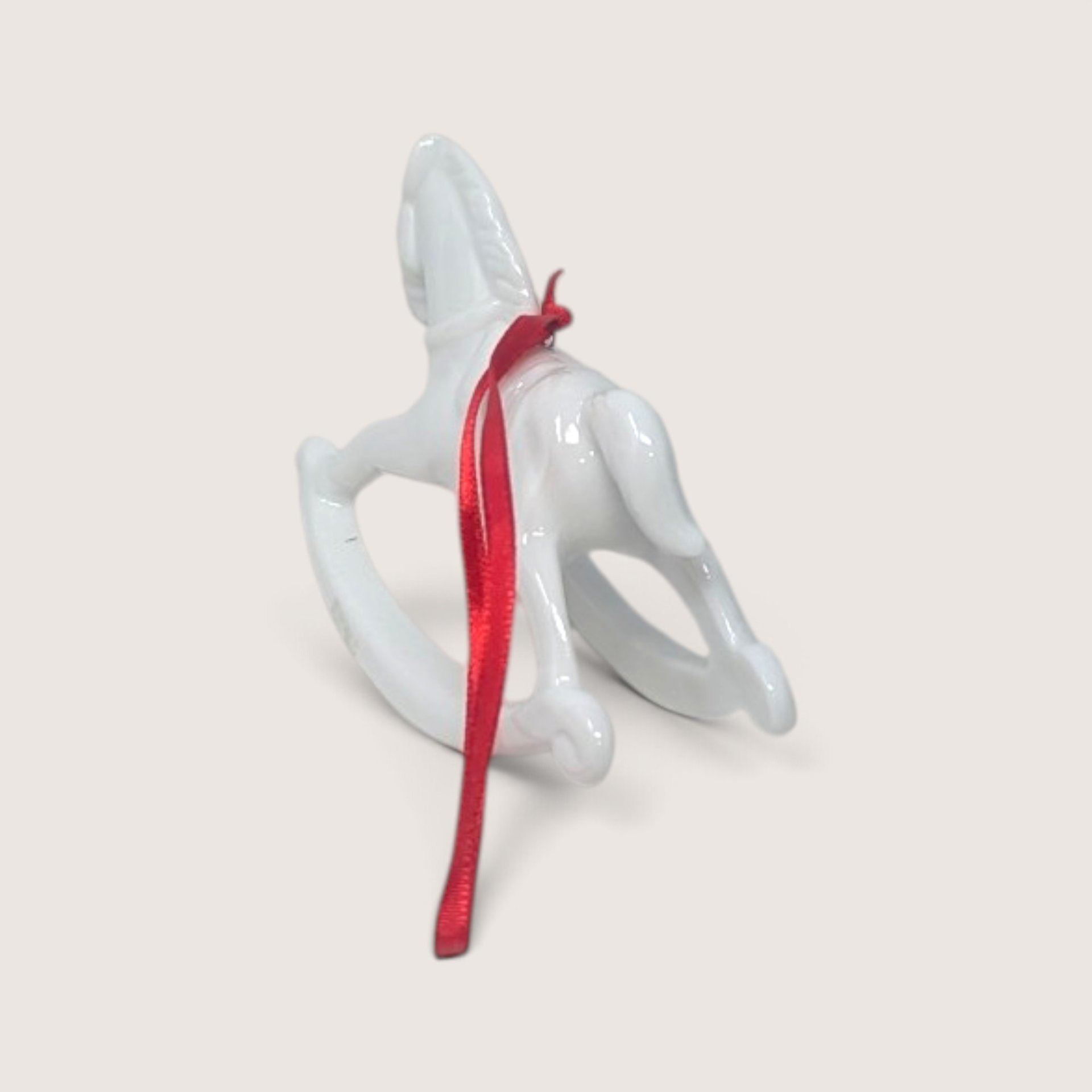 Vintage Dept 56 White Porcelain Rocking Horse Ornament