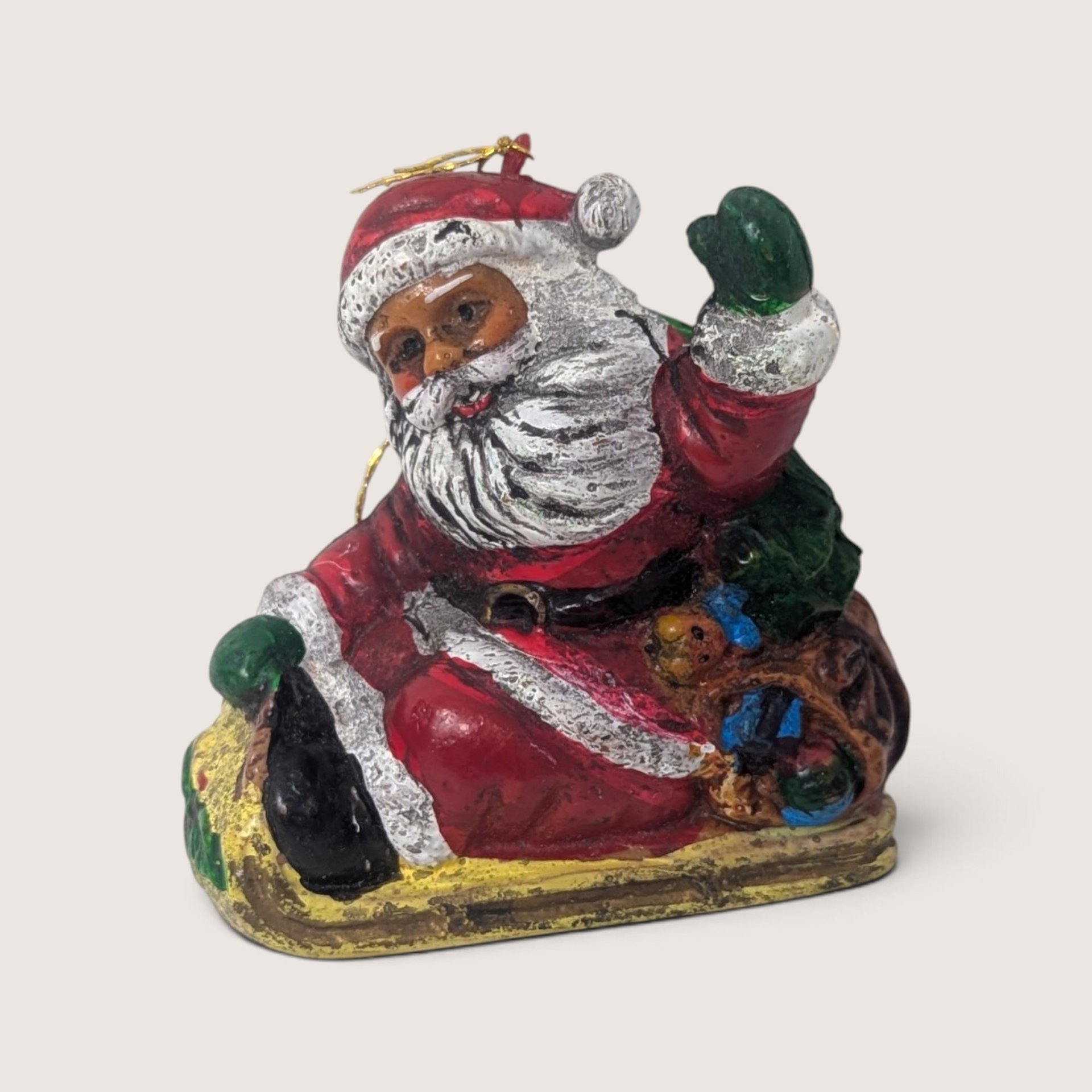 Set of 7 Vintage Plastic Santa Claus Ornaments and Figurine