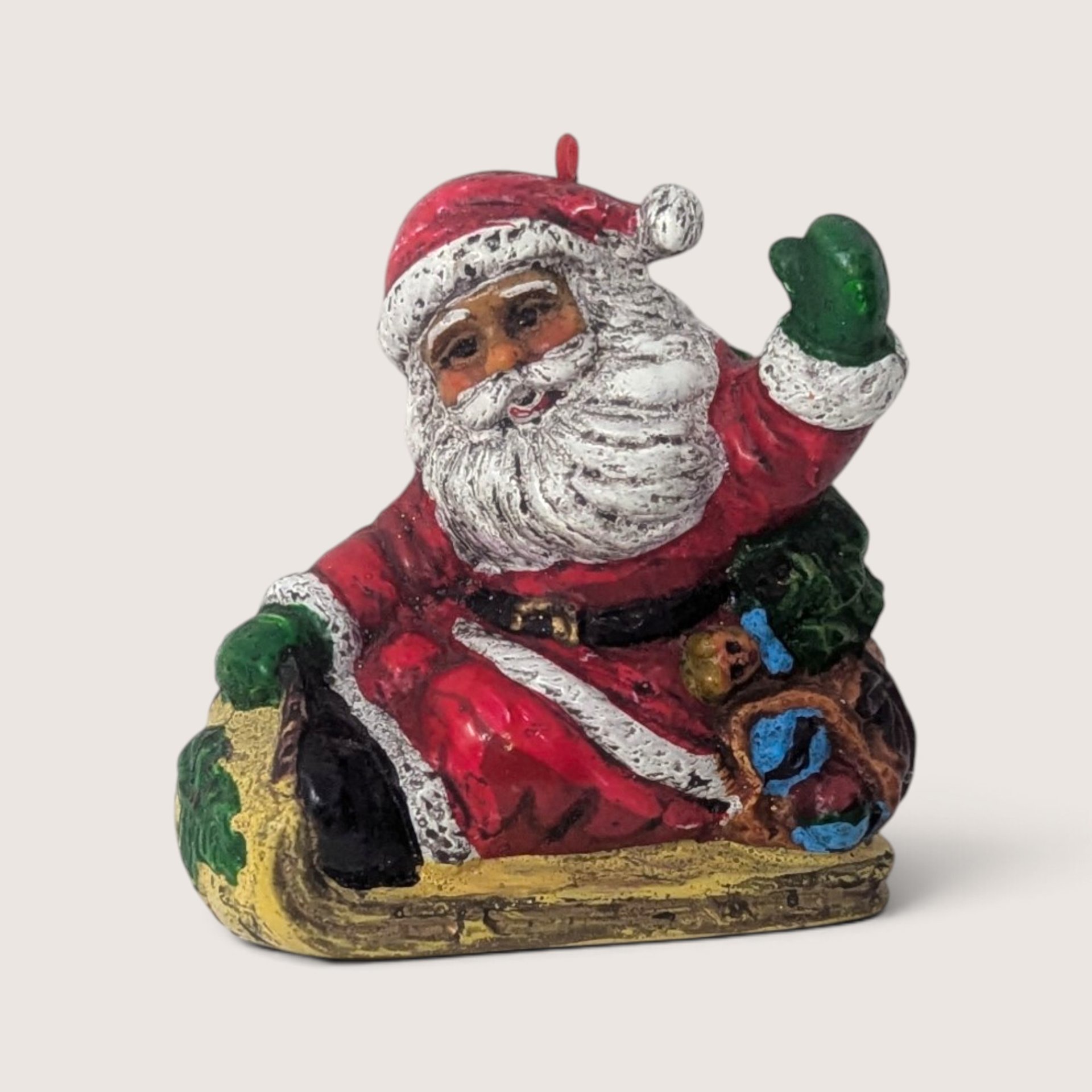 Set of 7 Vintage Plastic Santa Claus Ornaments and Figurine