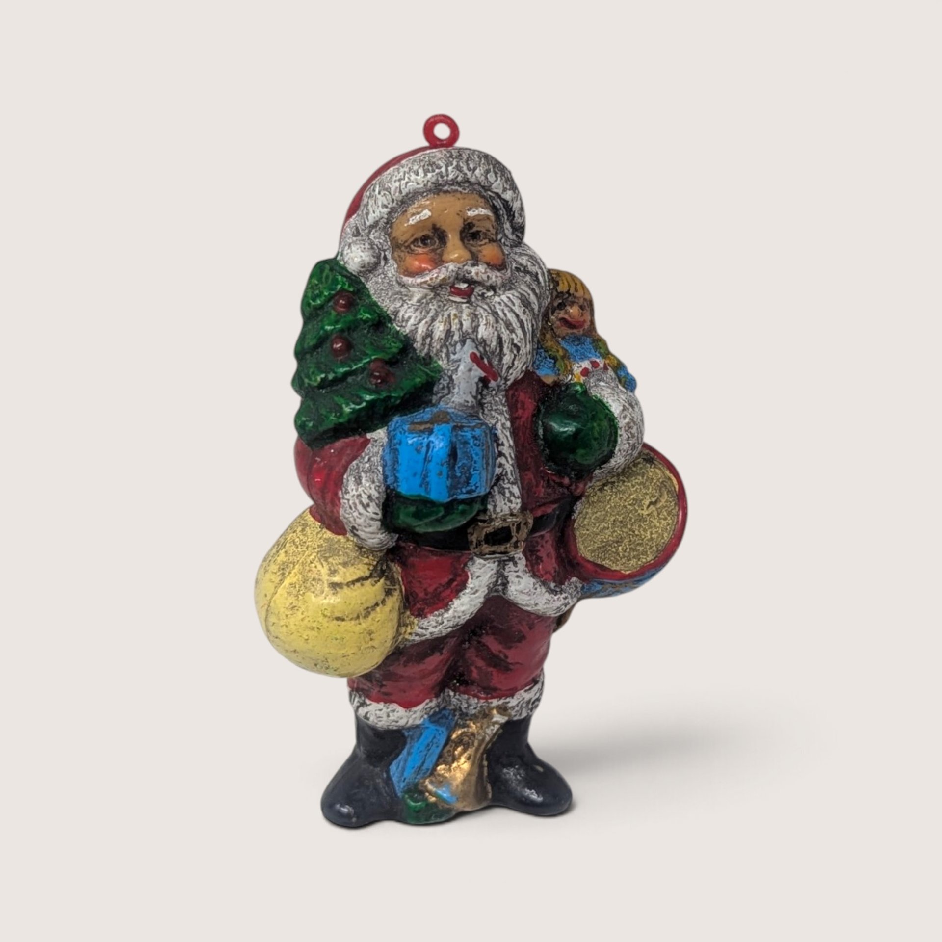 Set of 7 Vintage Plastic Santa Claus Ornaments and Figurine