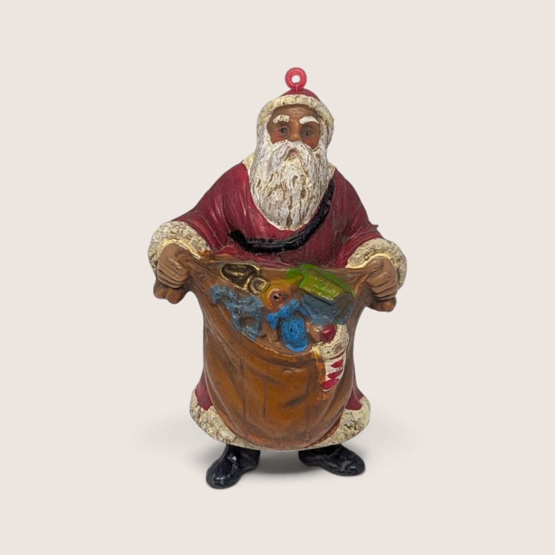 Set of 7 Vintage Plastic Santa Claus Ornaments and Figurine