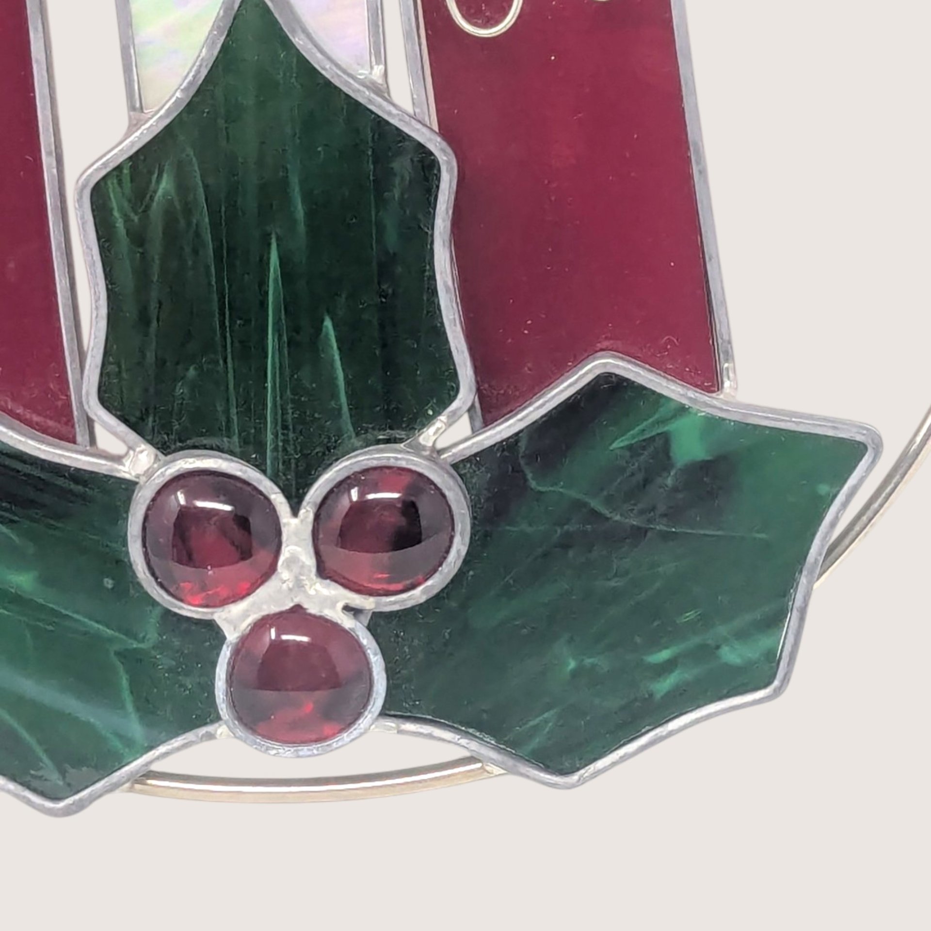 Vintage Stained Glass Christmas Candles Suncatcher