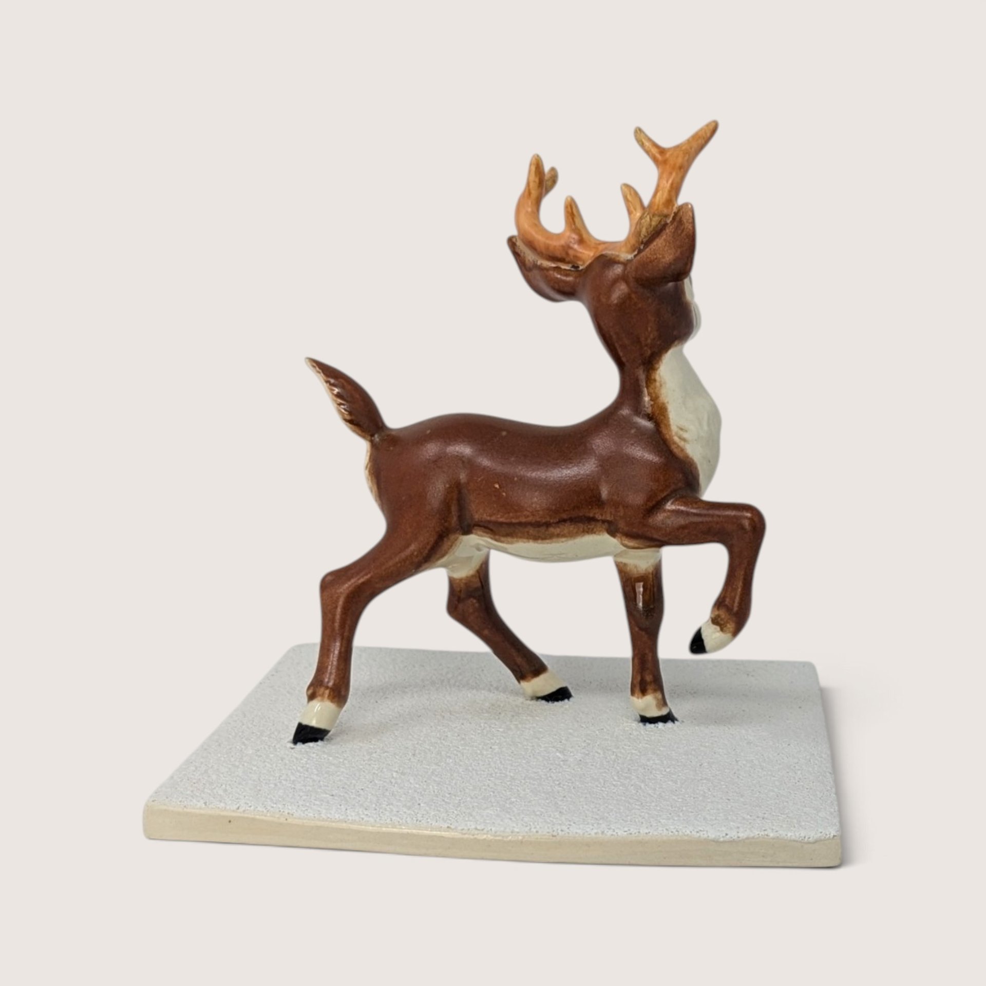 Vintage Ceramic Rudolph on Tile Christmas Figurine