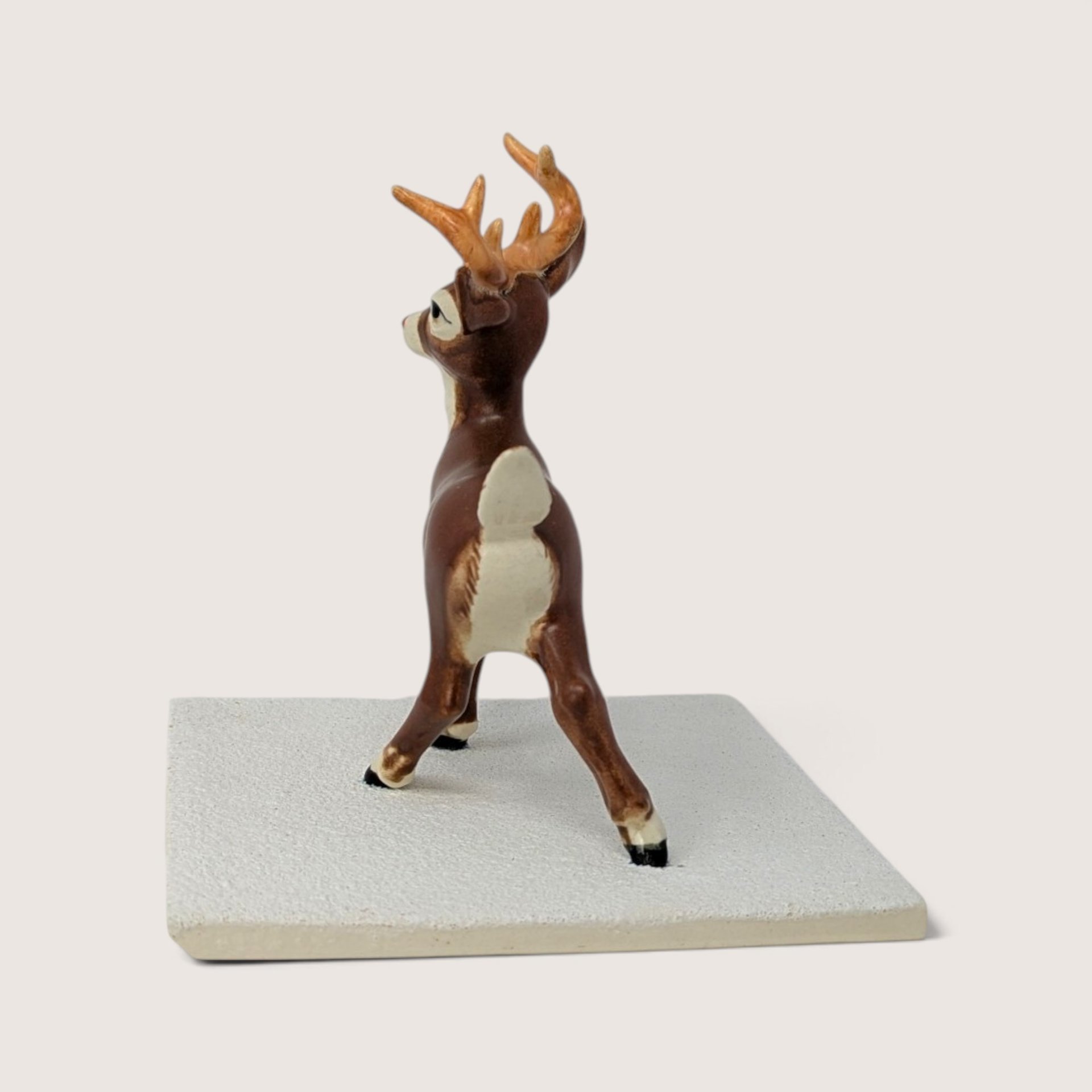 Vintage Ceramic Rudolph on Tile Christmas Figurine