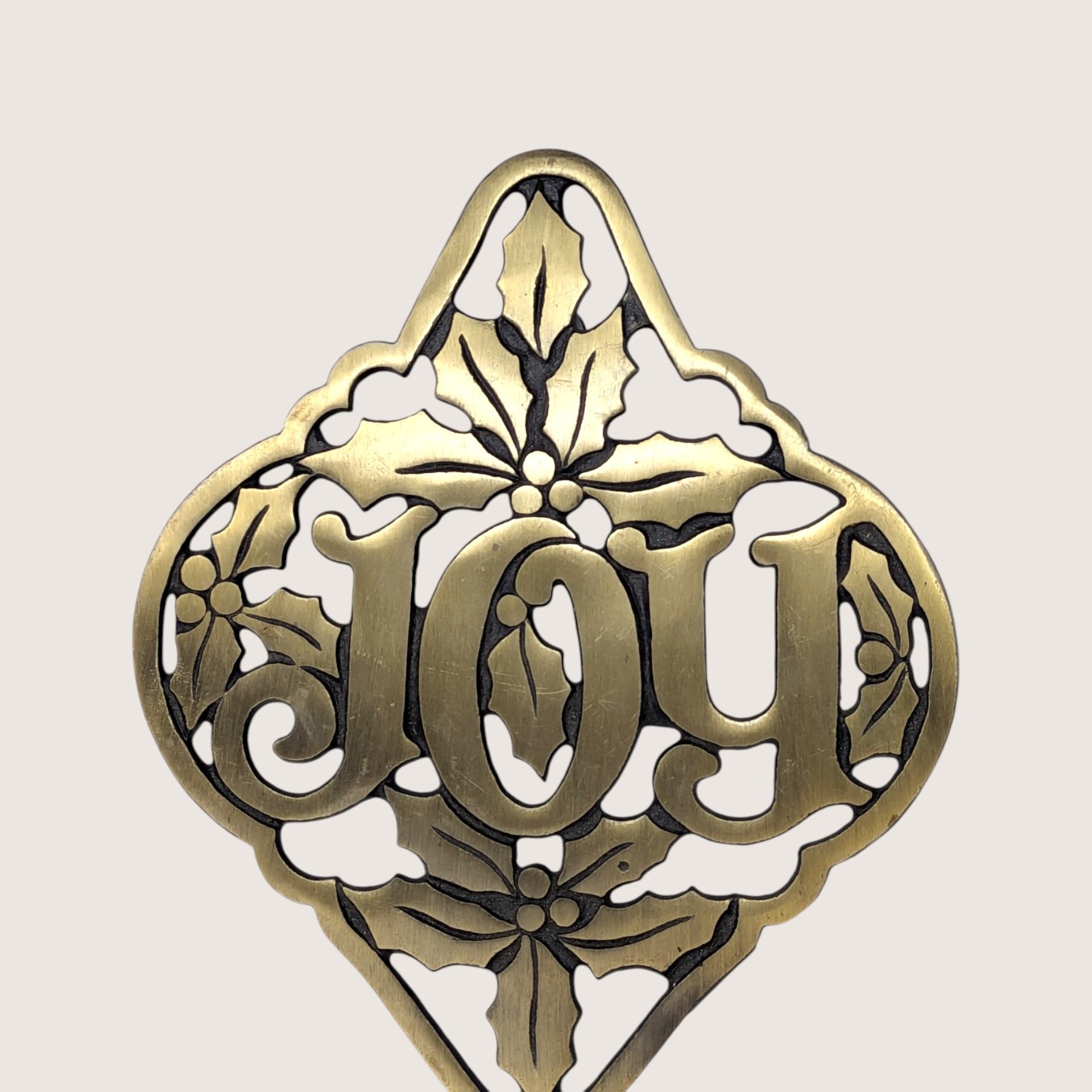 Vintage Cast Brass Joy Christmas Trivet