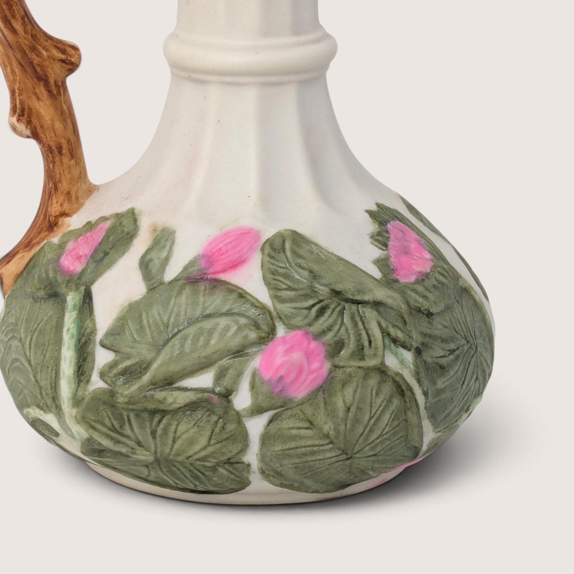 Vintage Handpainted Ceramic Pitcher Vase with Pink Flowers