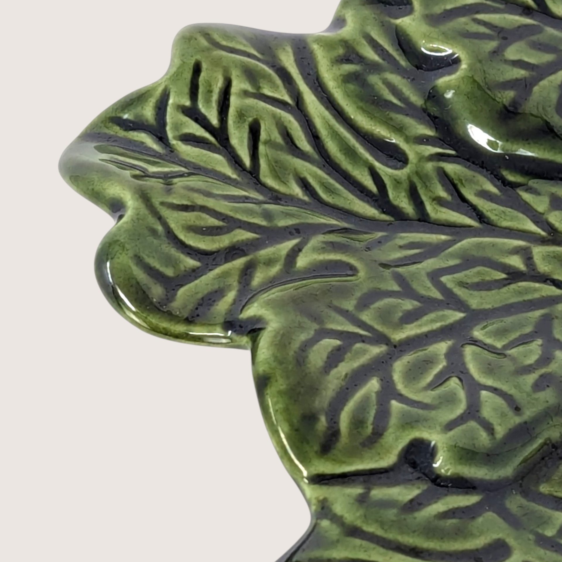 Vintage Green Leaf Majolica Style Ceramic Plate