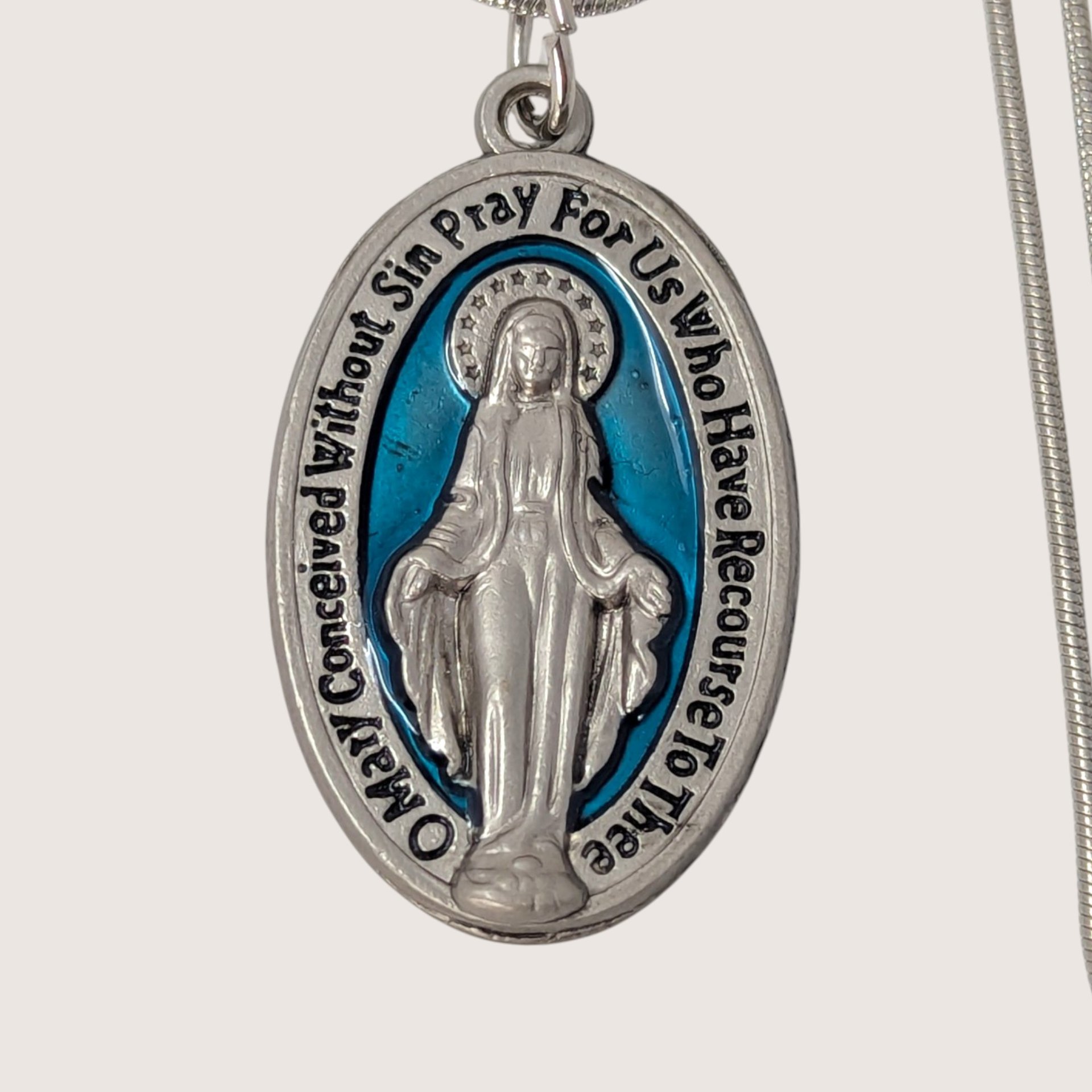 Vintage Miraculous Medal Mary Pendant Necklace