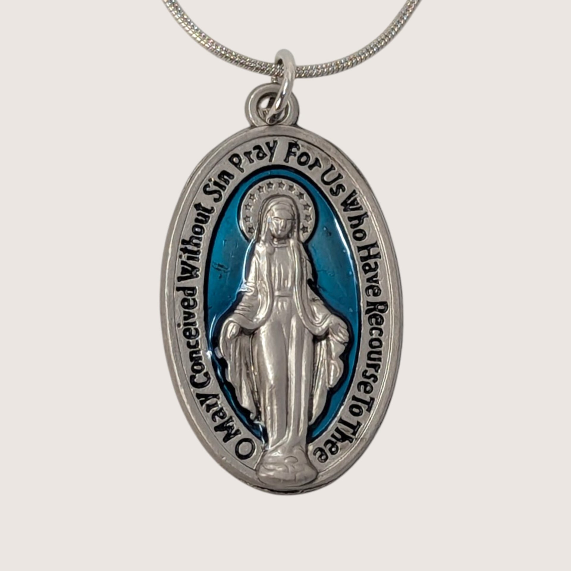 Vintage Miraculous Medal Mary Pendant Necklace