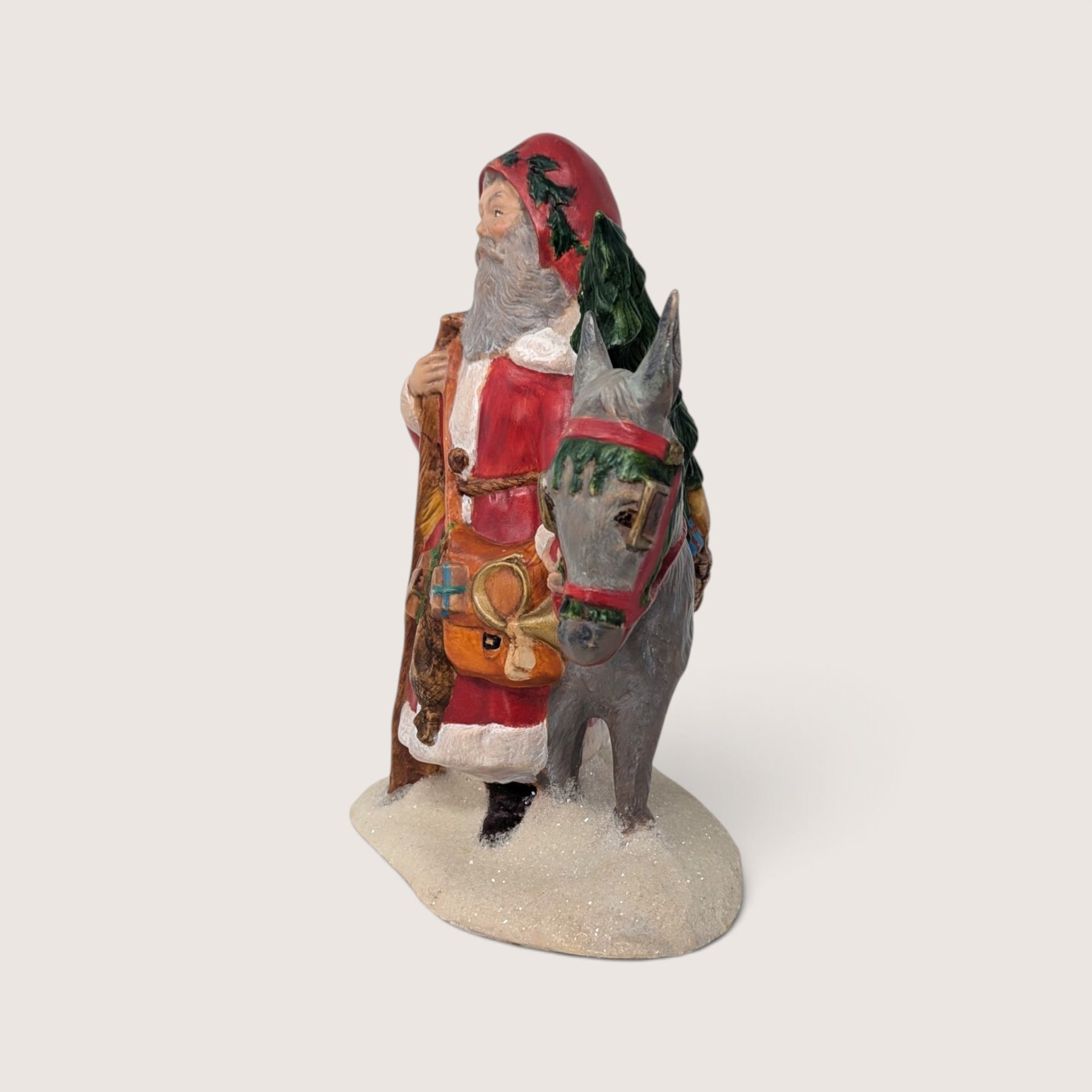 Vintage Ceramic Old World Santa with Mule Figurine