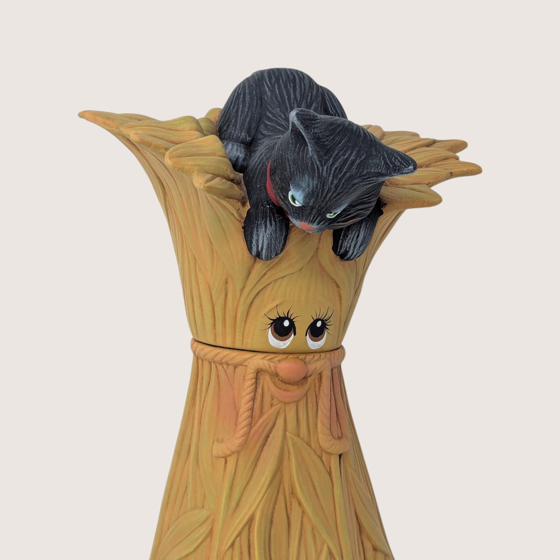 Vintage Ceramic Fall Corn Stalk with Black Cat Figurine