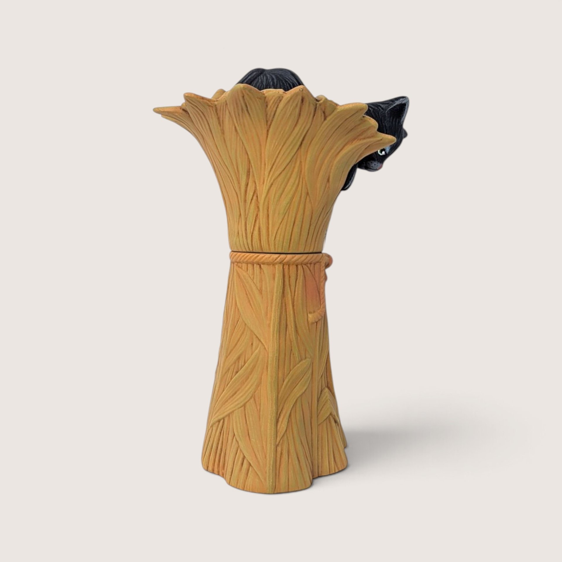 Vintage Ceramic Fall Corn Stalk with Black Cat Figurine