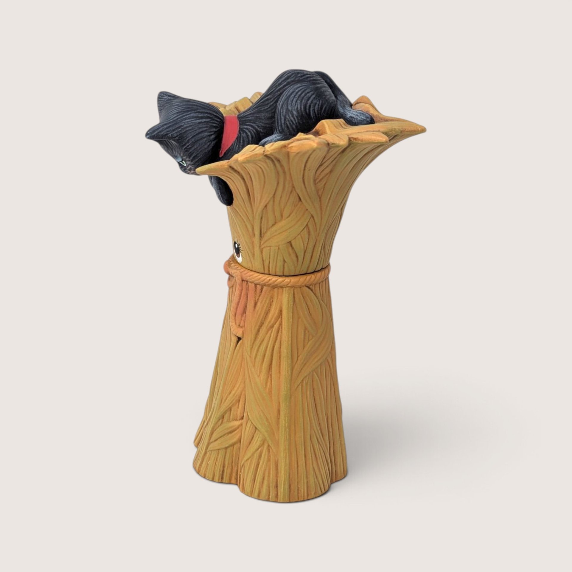 Vintage Ceramic Fall Corn Stalk with Black Cat Figurine