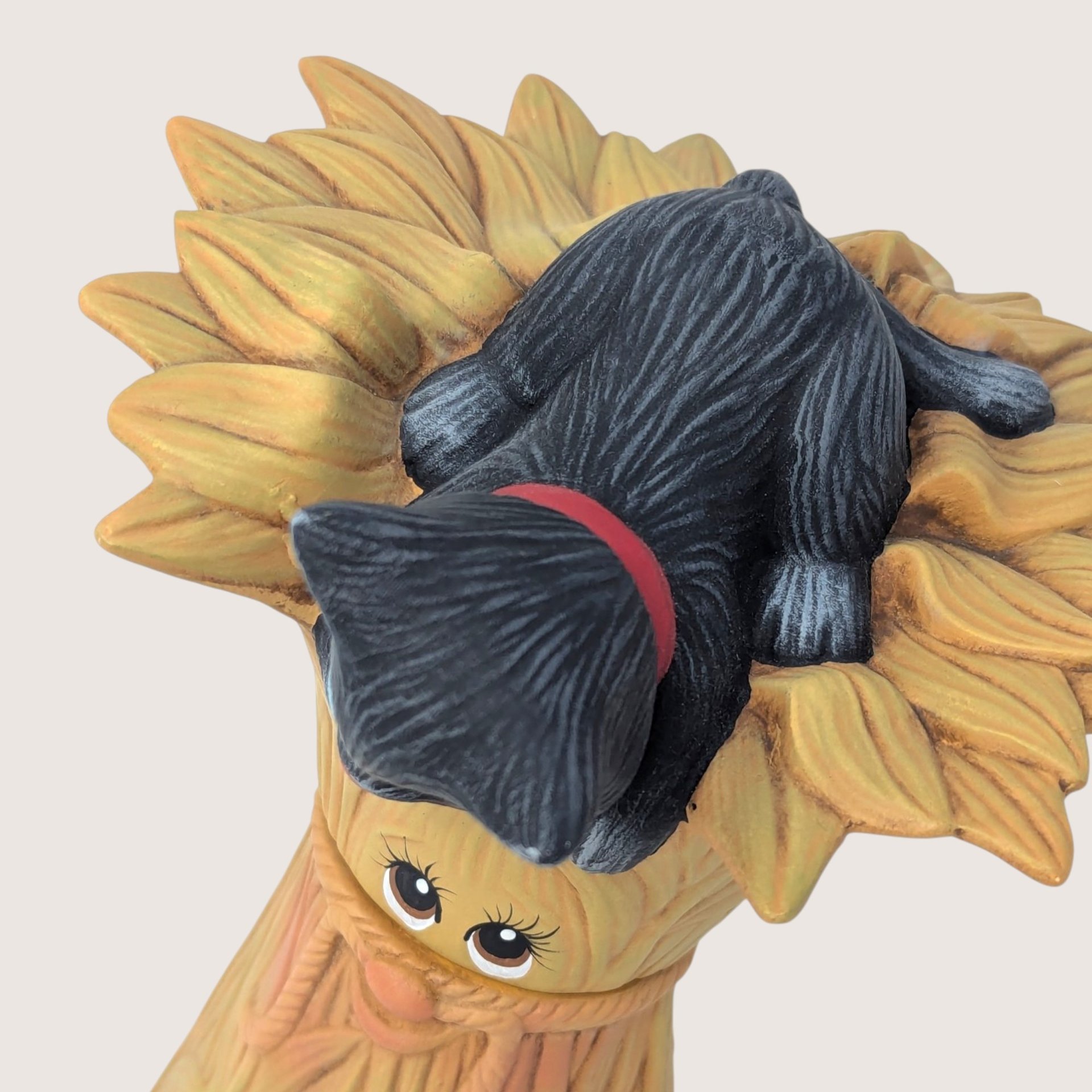 Vintage Ceramic Fall Corn Stalk with Black Cat Figurine