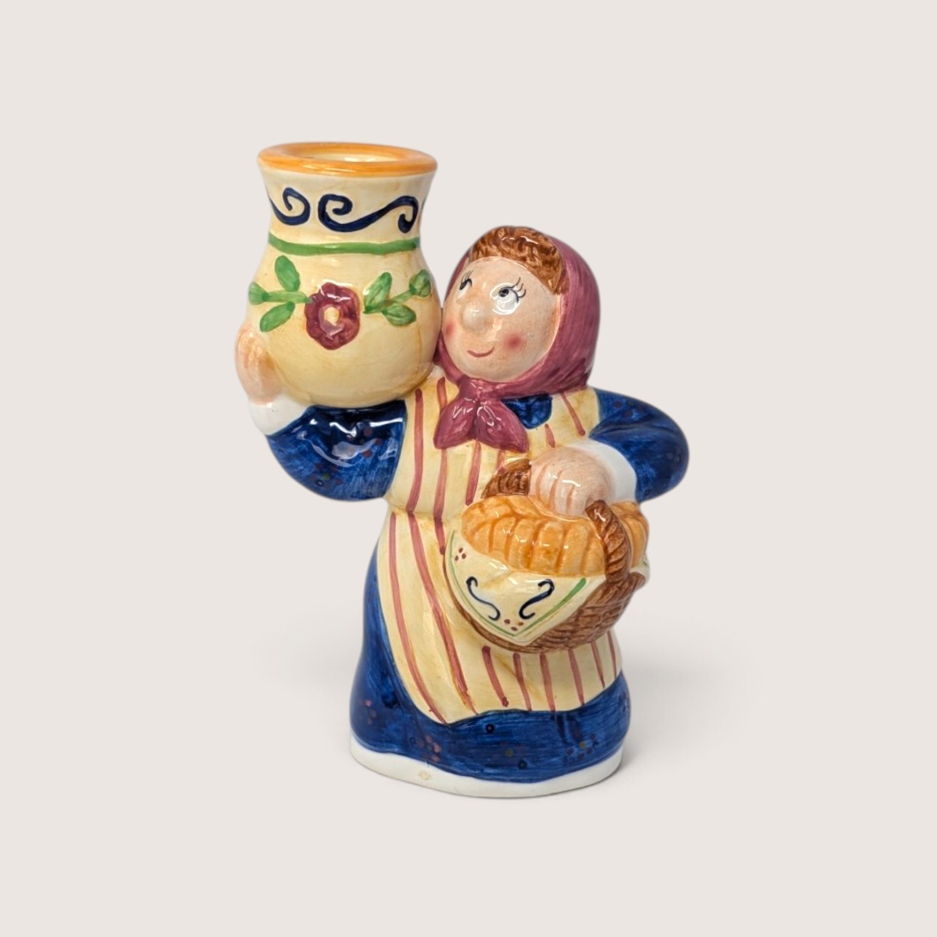 Vintage Lotus Handcrafted Ceramic Thanksgiving Pilgrim Candle Holders