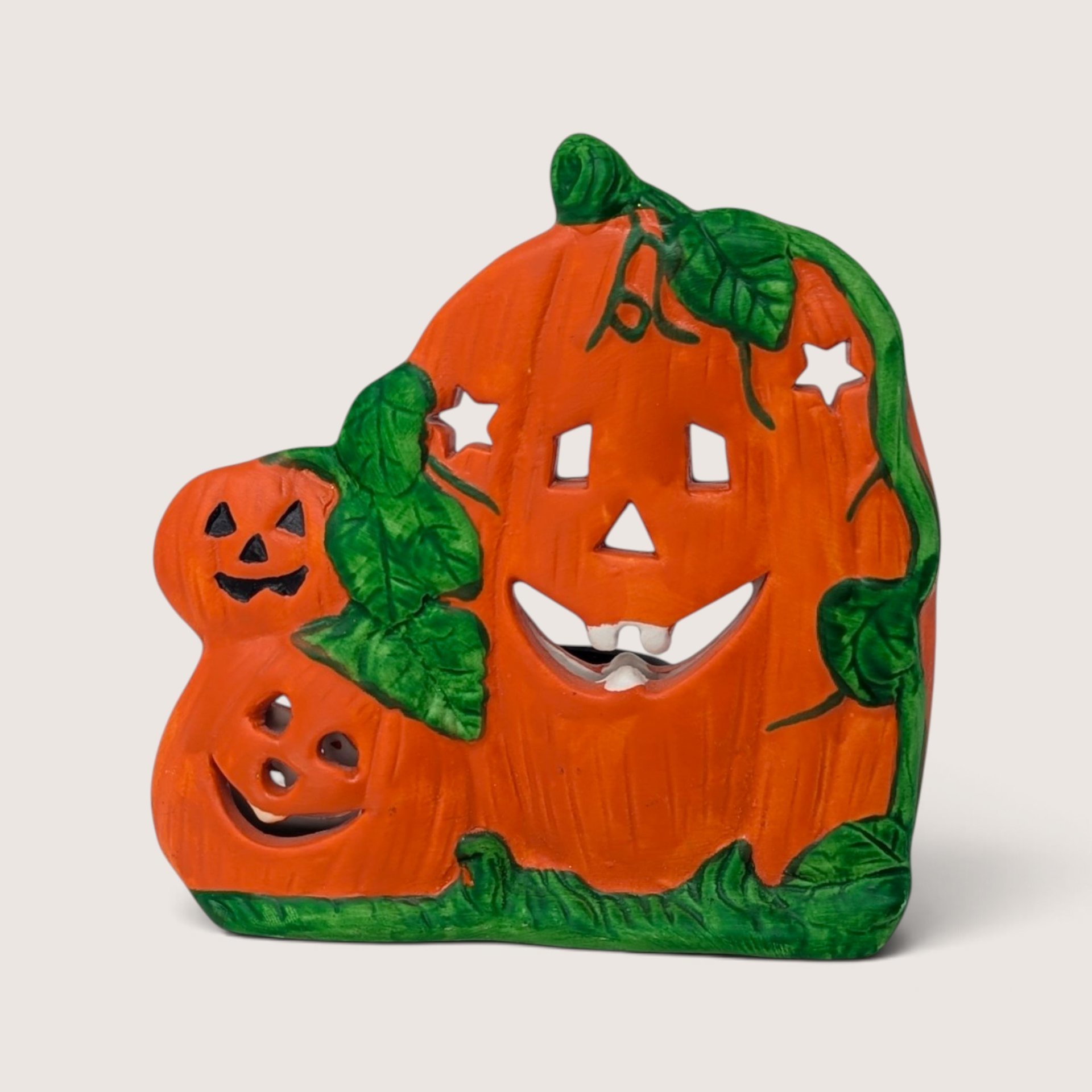 Vintage Ks Collection Halloween Jack OLantern Ceramic Candle Holder Pair