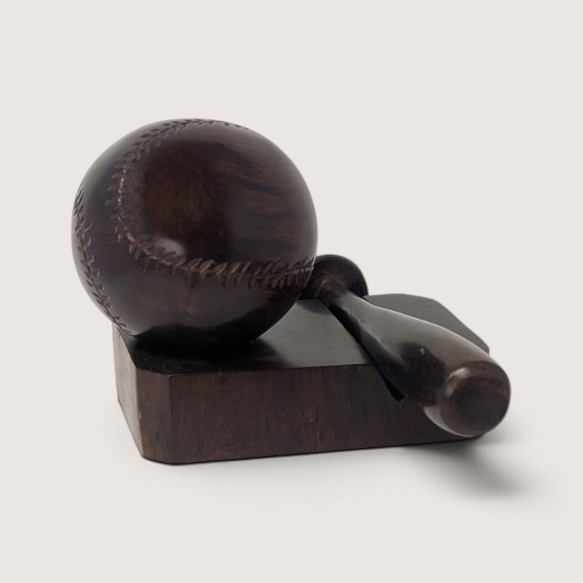 Vintage Hand Carved Wooden Baseball and Bat Figurine