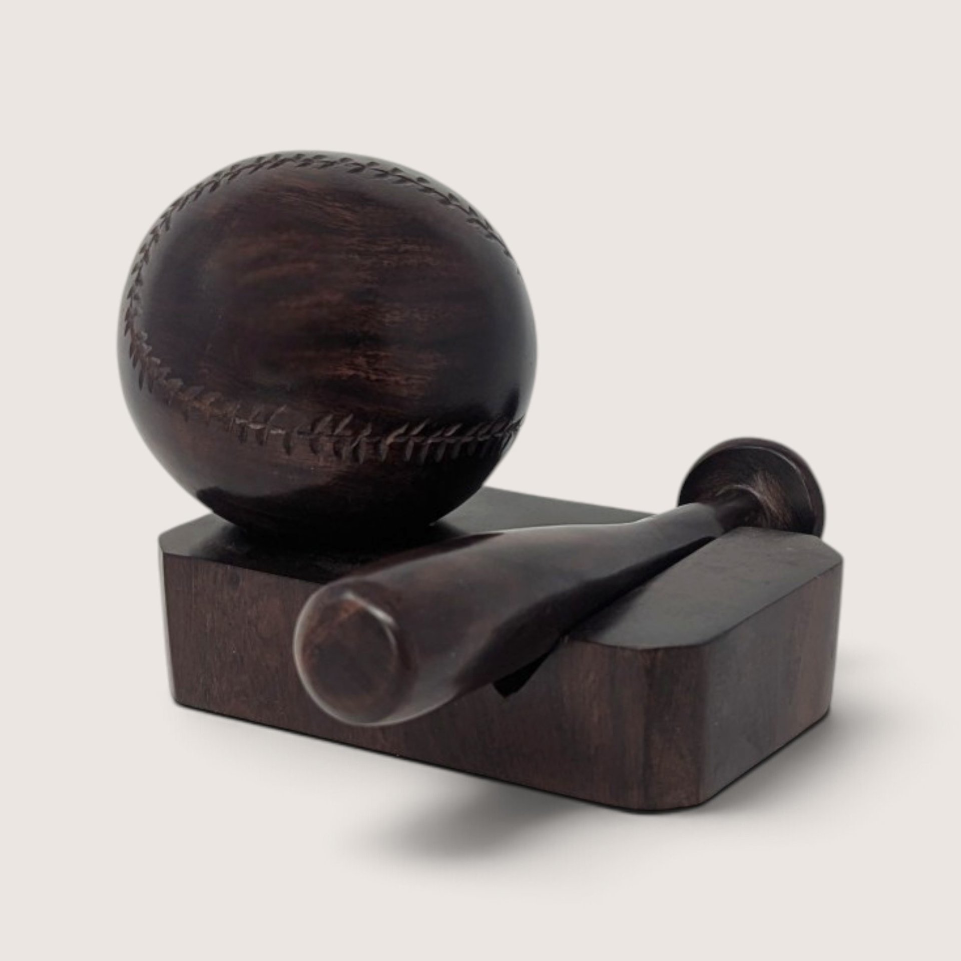 Vintage Hand Carved Wooden Baseball and Bat Figurine