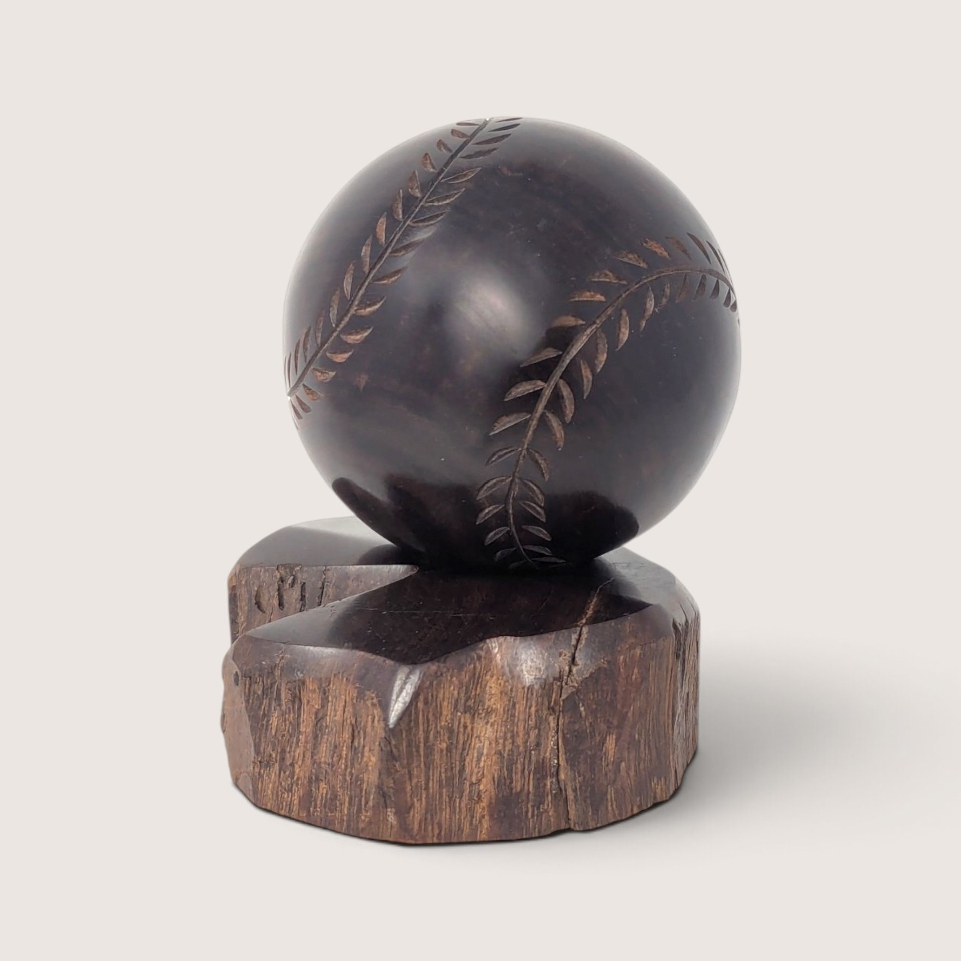 Vintage Hand Carved Wooden Baseball Display Figurine