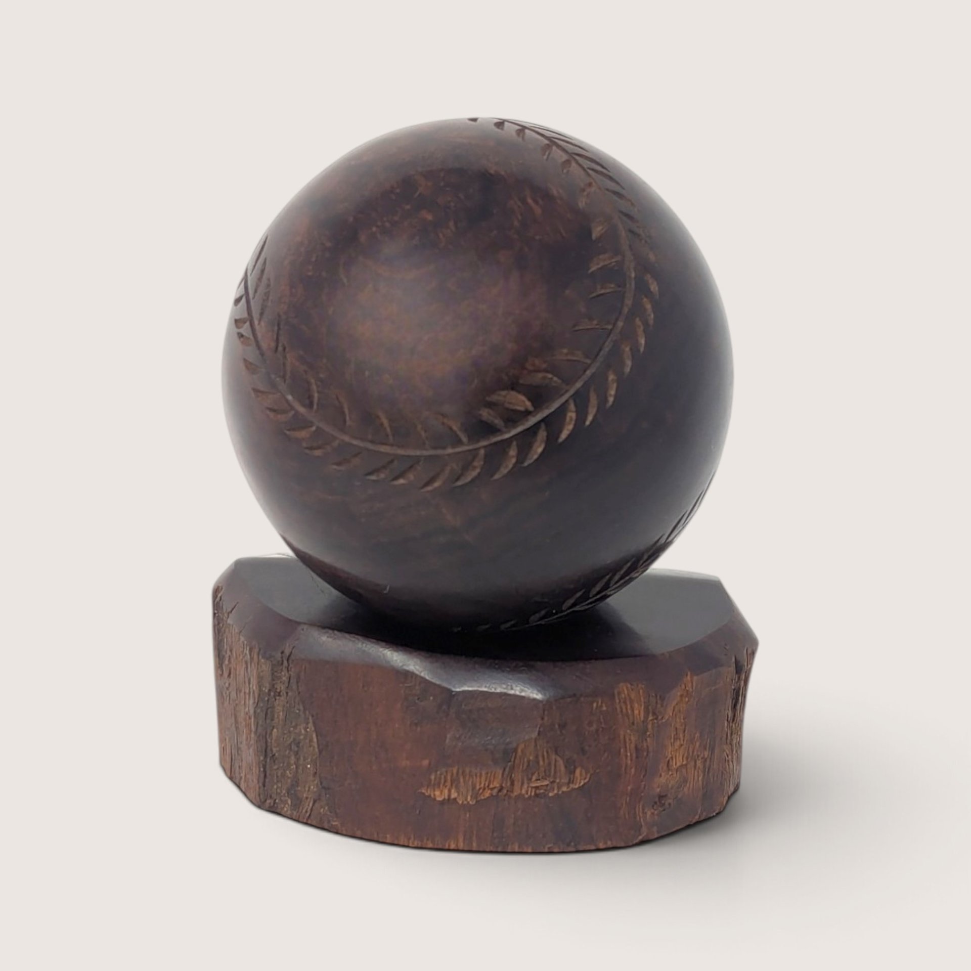 Vintage Hand Carved Wooden Baseball Display Figurine