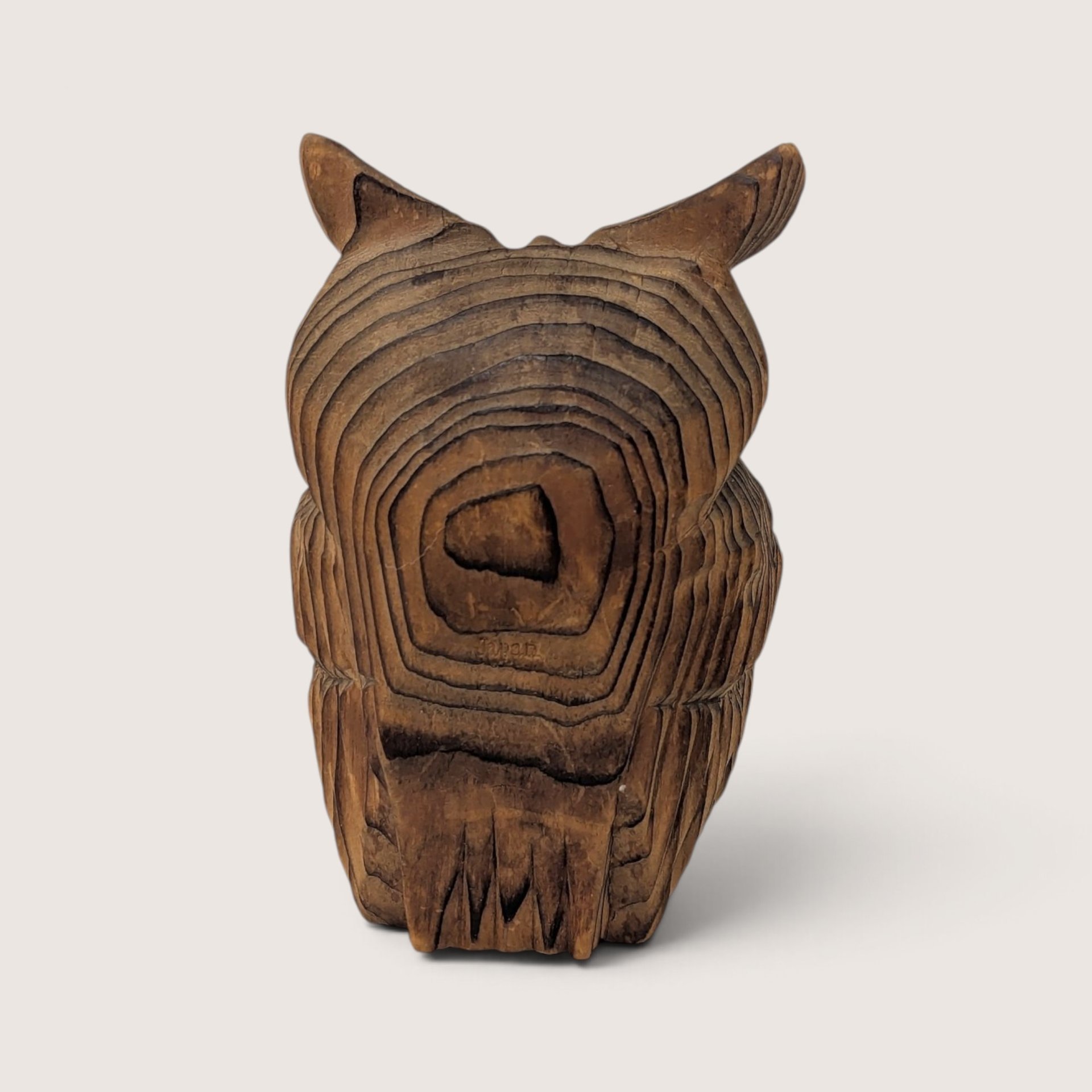 Vintage Exotic Wood Carved Owl Figurine