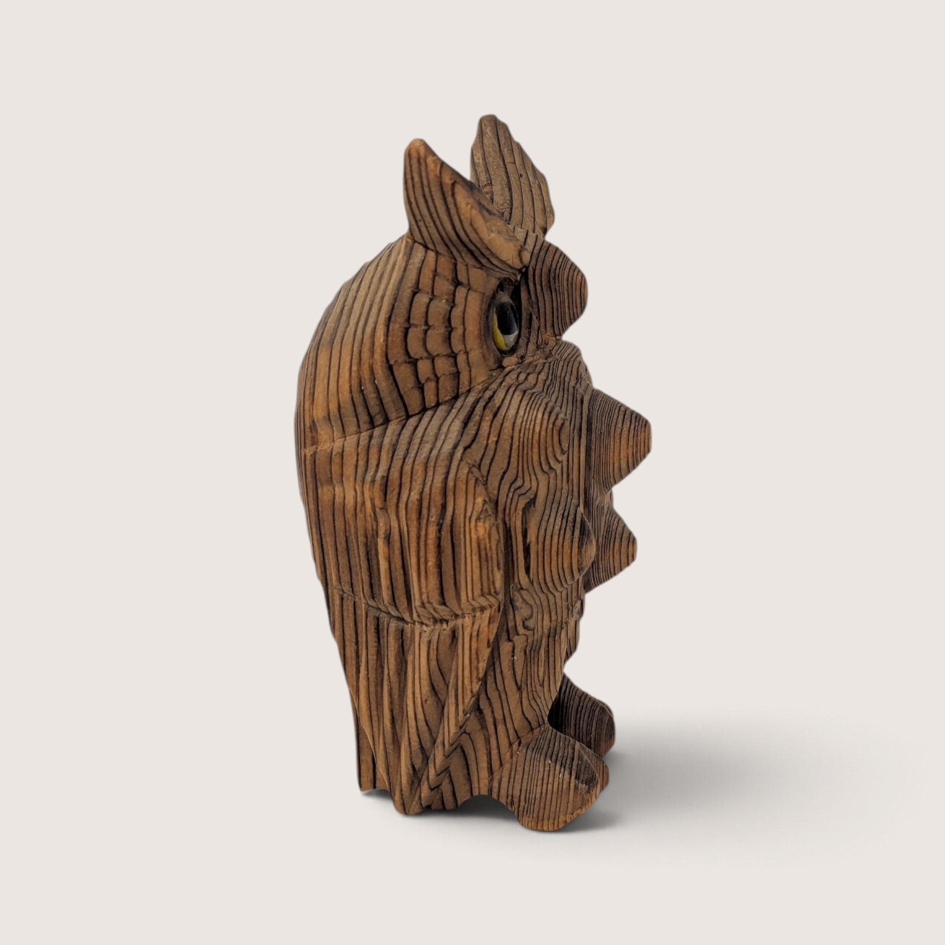 Vintage Exotic Wood Carved Owl Figurine