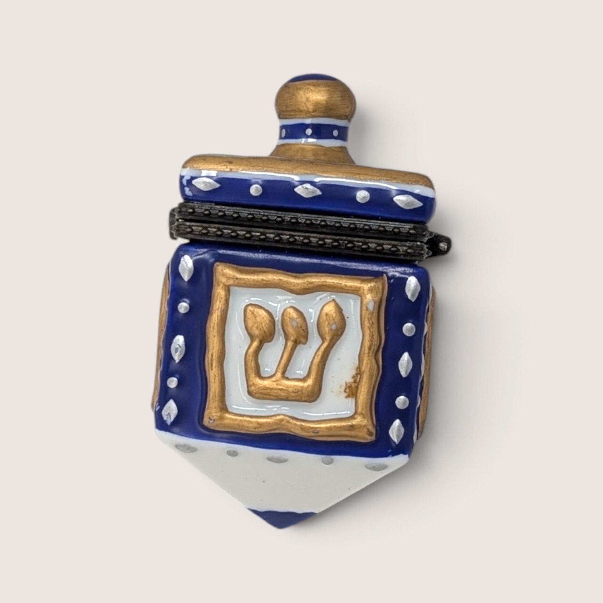 Vintage 1990s Ceramic Dreidel Hinged Trinket Box Judaica Decor