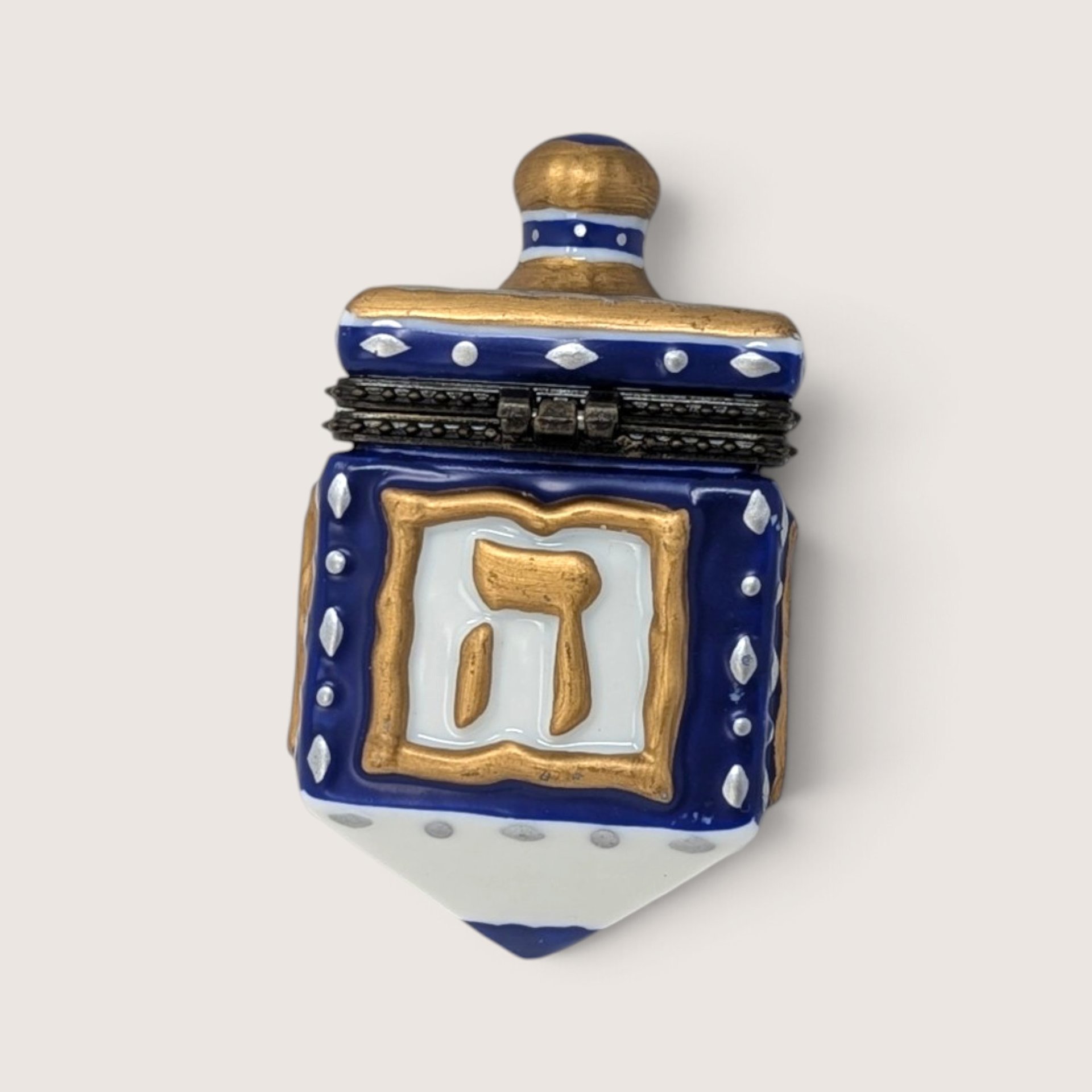 Vintage 1990s Ceramic Dreidel Hinged Trinket Box Judaica Decor