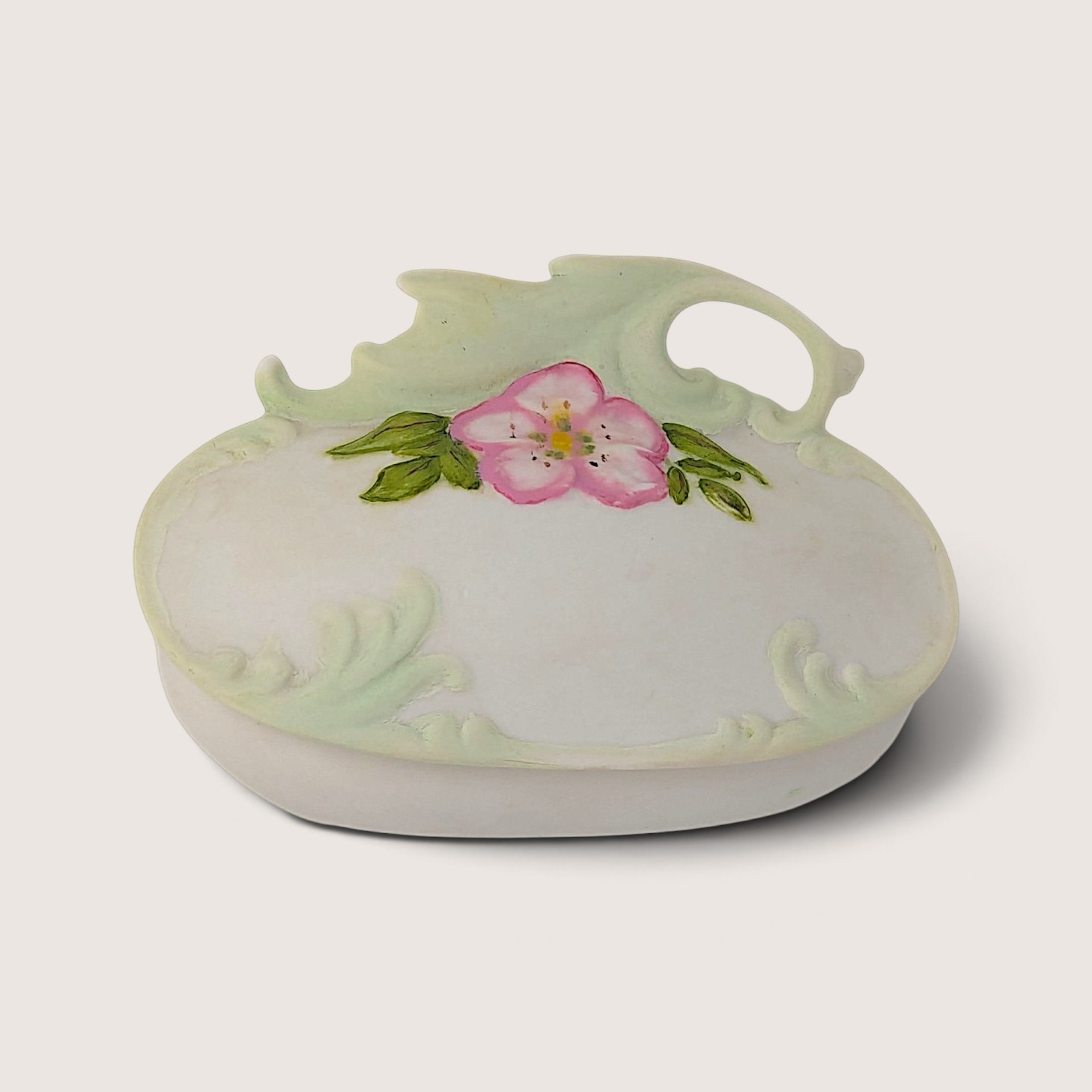 Vintage Ceramic Trinket Box with Pink Flower