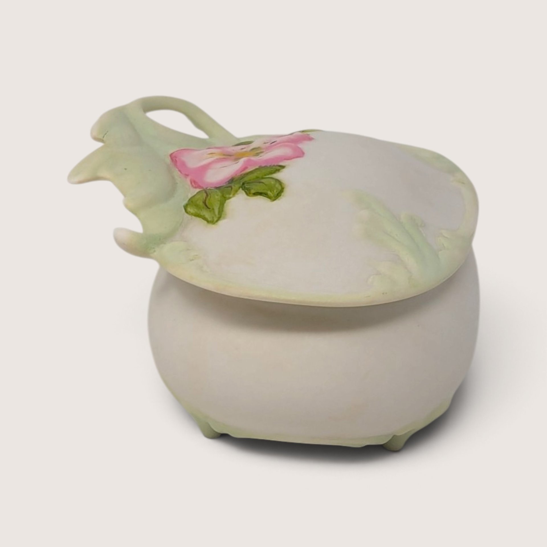 Vintage Ceramic Trinket Box with Pink Flower