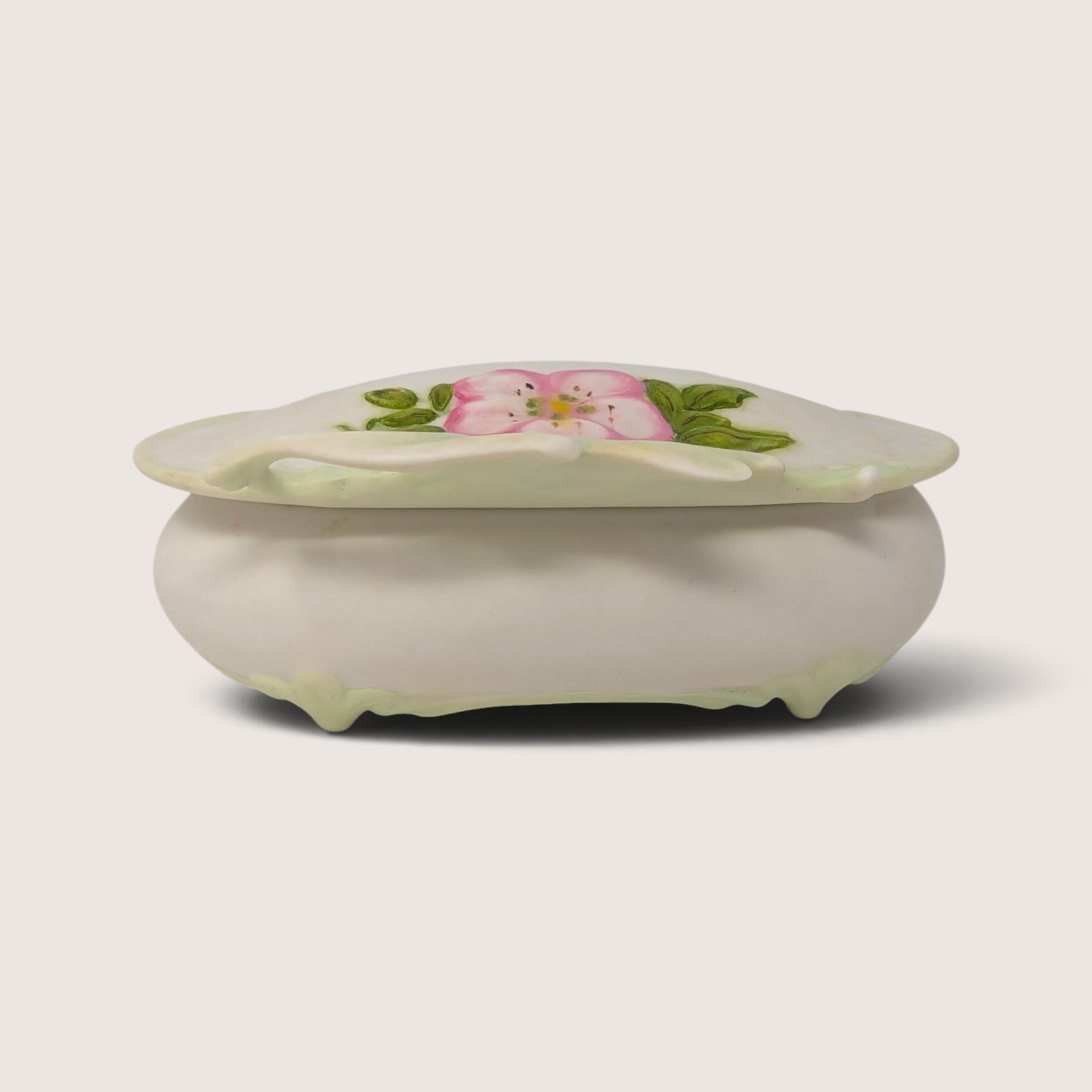 Vintage Ceramic Trinket Box with Pink Flower