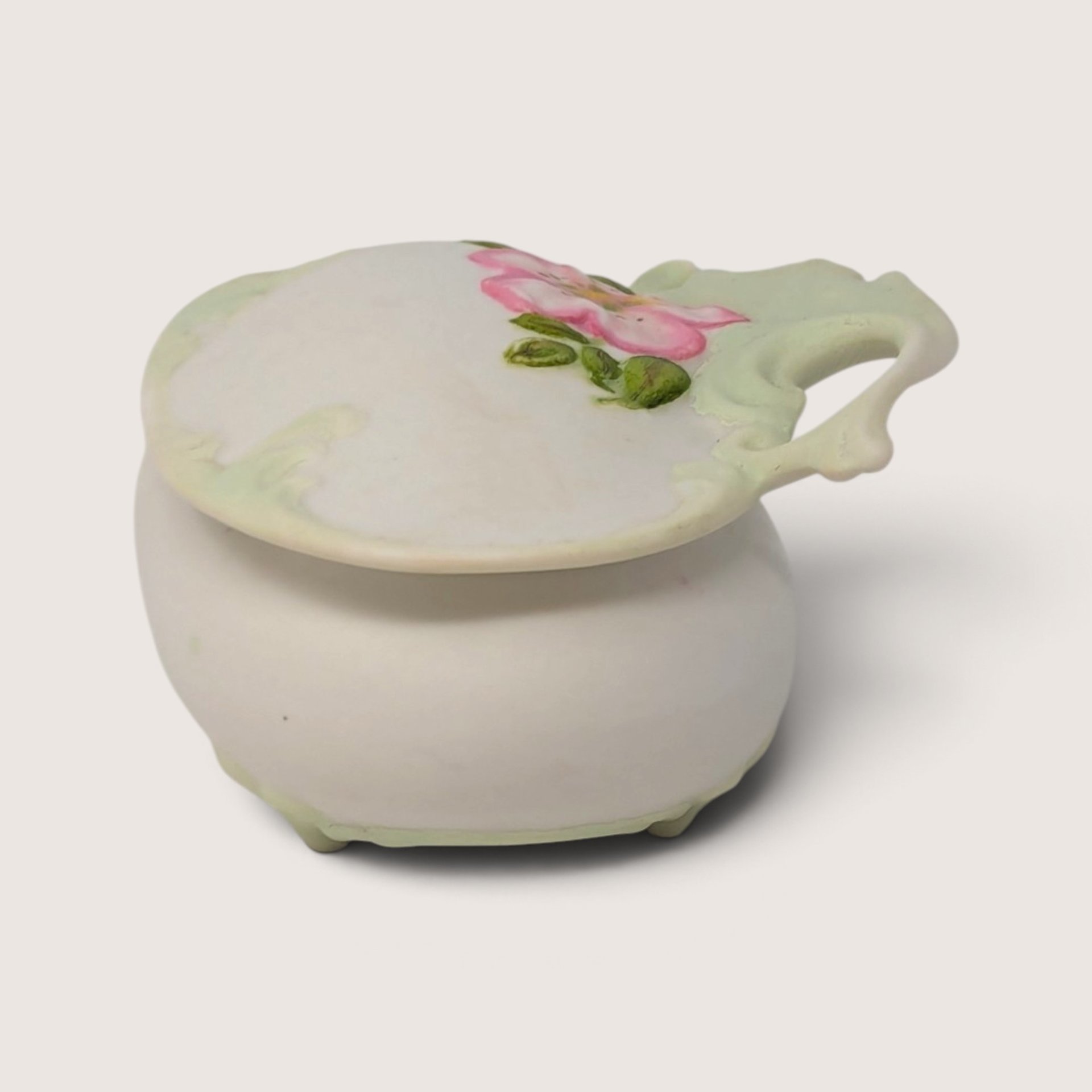 Vintage Ceramic Trinket Box with Pink Flower