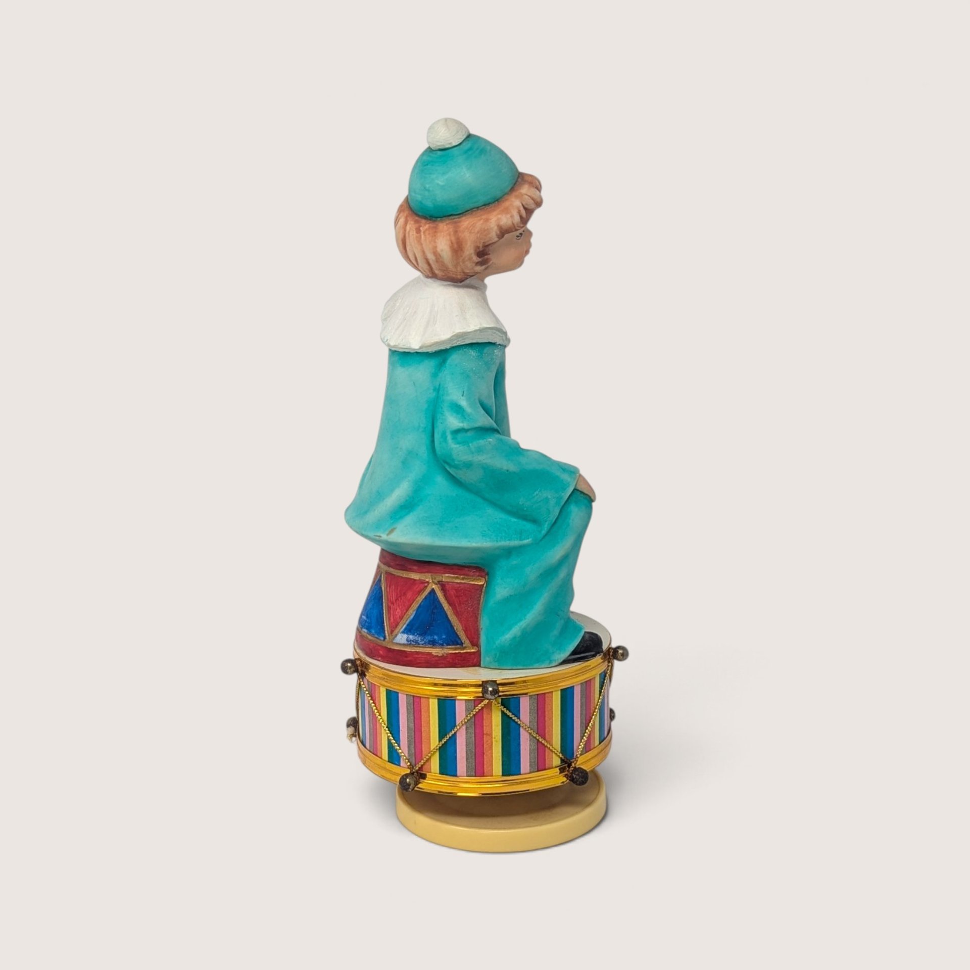 Vintage Ceramic Clown On Drum Rotating Music Box