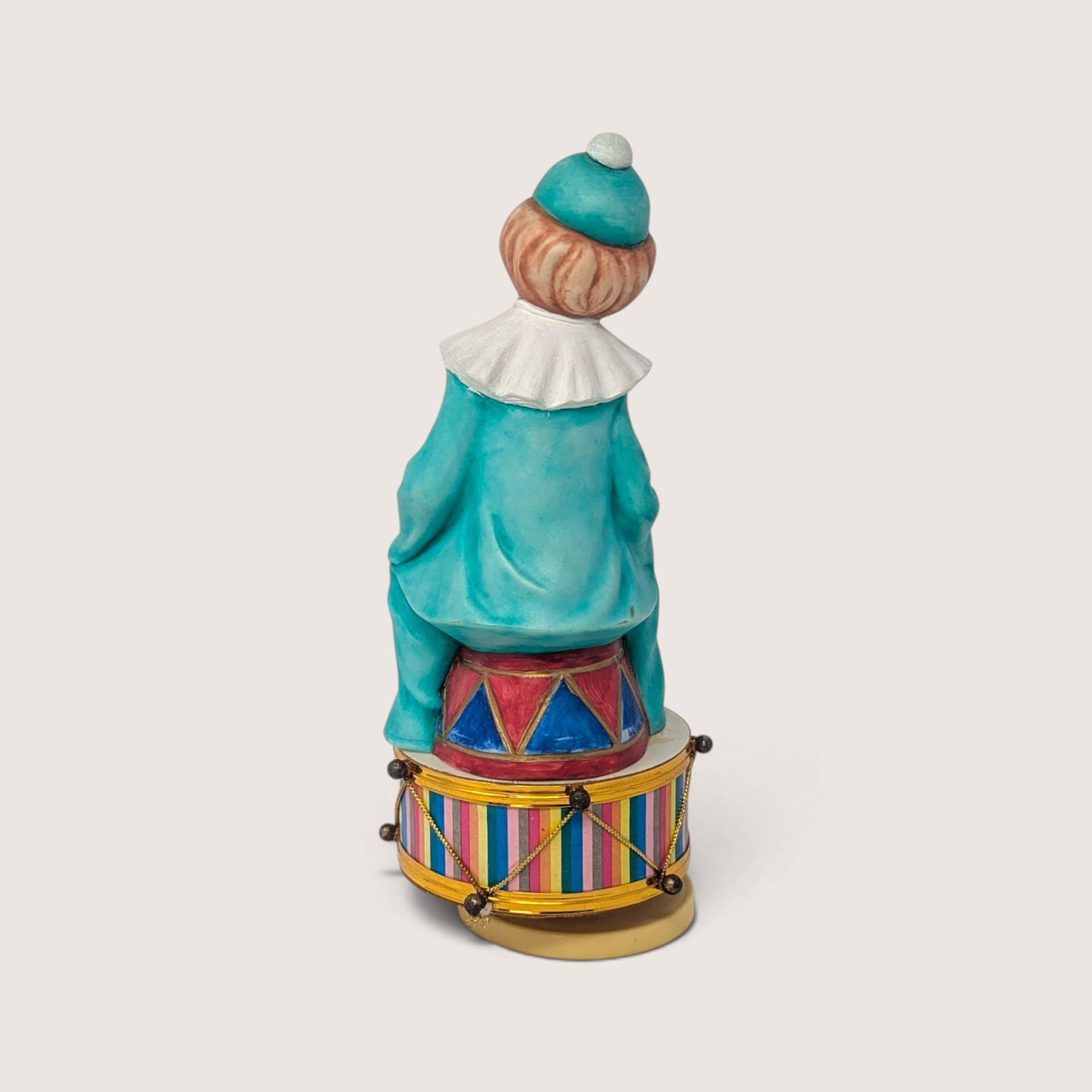Vintage Ceramic Clown On Drum Rotating Music Box