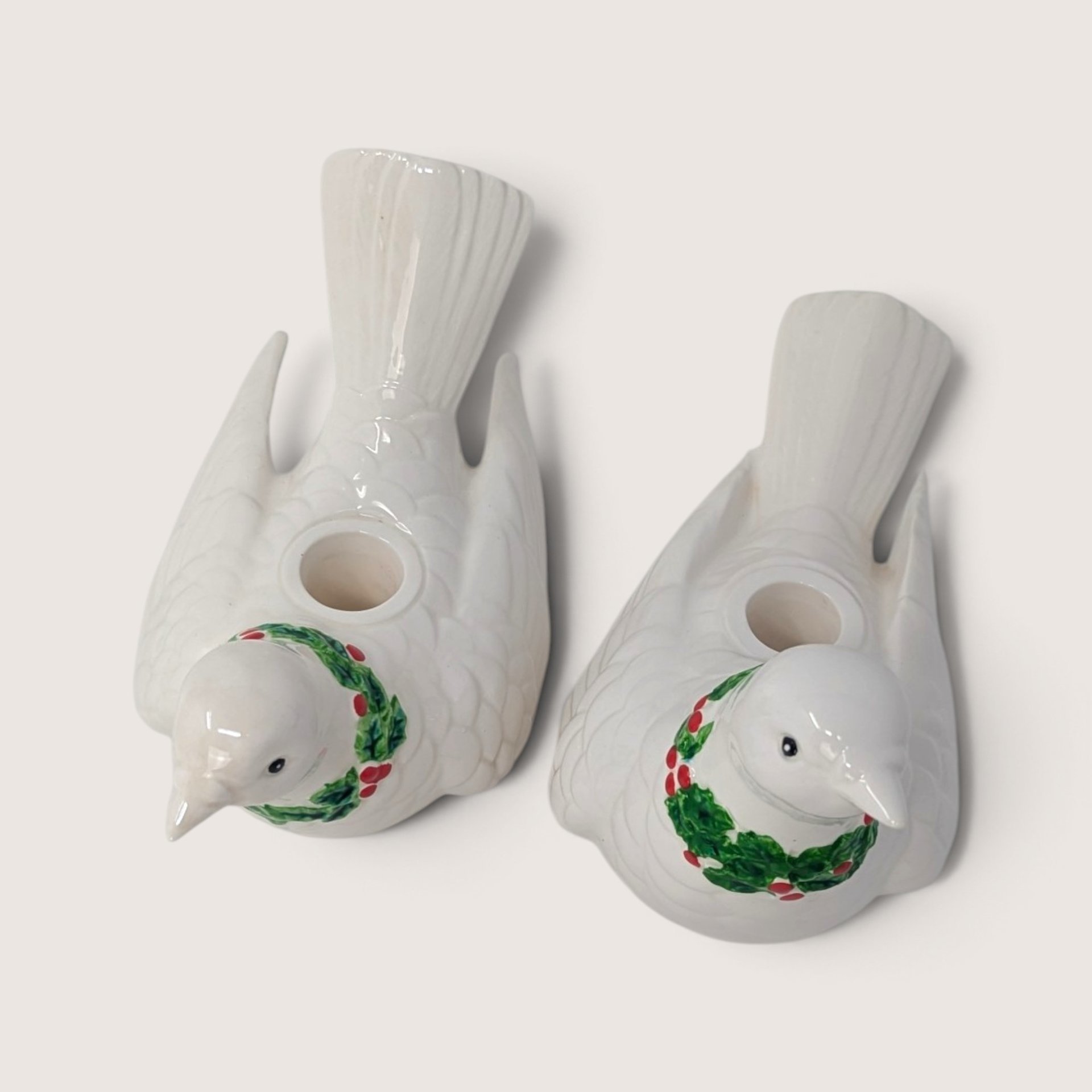 Vintage Fitz And Floyd Ceramic Christmas Dove Candle Holders